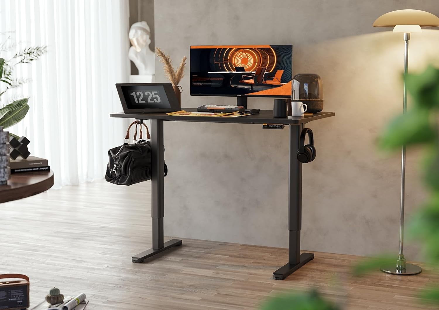image:imageClaiks Electric Standing Desk Adjustable Height Stand up Desk 40x24 Inches Sit Stand Home Office Desk with Splice Board Black FrameRustic Brown TopBlack