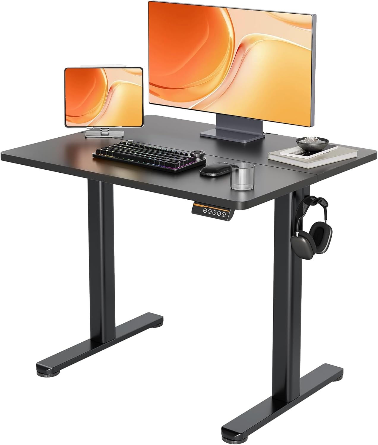 image:imageClaiks Electric Standing Desk Adjustable Height Stand up Desk 40x24 Inches Sit Stand Home Office Desk with Splice Board Black FrameRustic Brown TopBlack