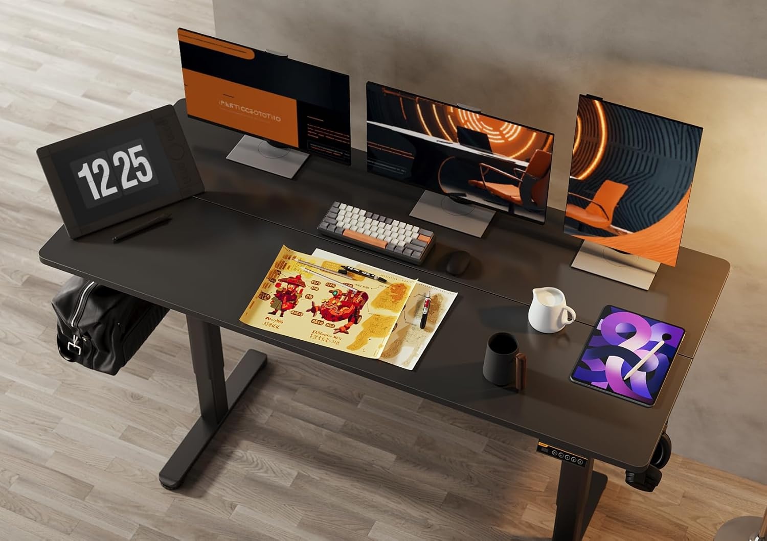 image:imageClaiks Electric Standing Desk Adjustable Height Stand up Desk 40x24 Inches Sit Stand Home Office Desk with Splice Board Black FrameRustic Brown TopBlack