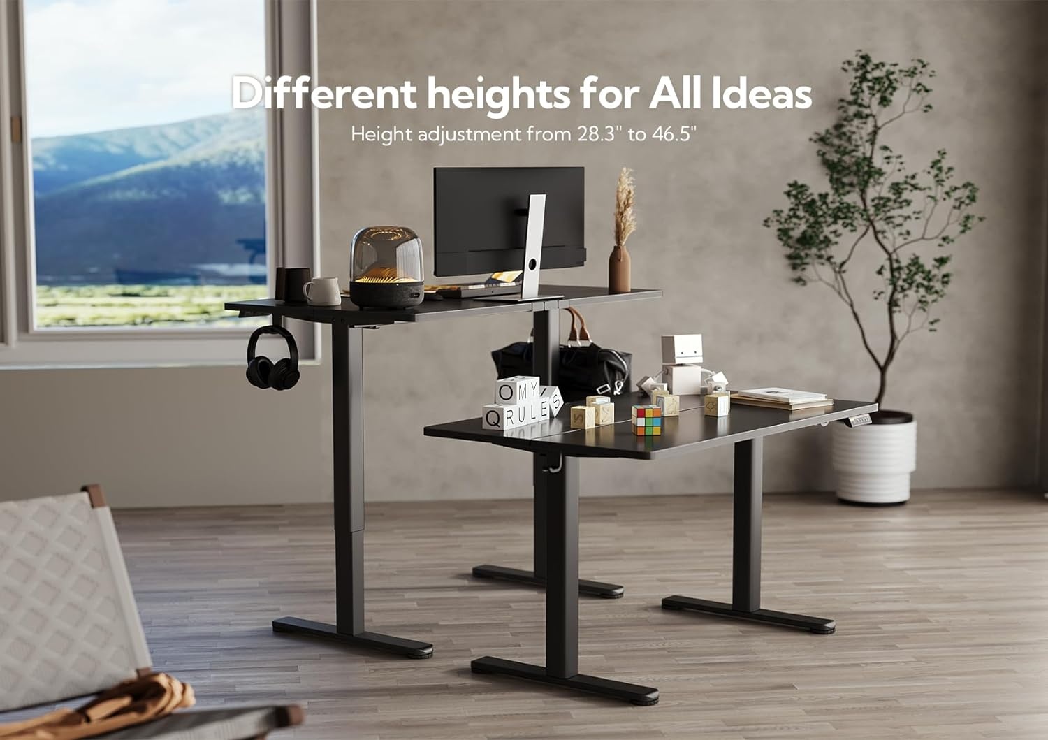 image:imageClaiks Electric Standing Desk Adjustable Height Stand up Desk 40x24 Inches Sit Stand Home Office Desk with Splice Board Black FrameRustic Brown TopBlack