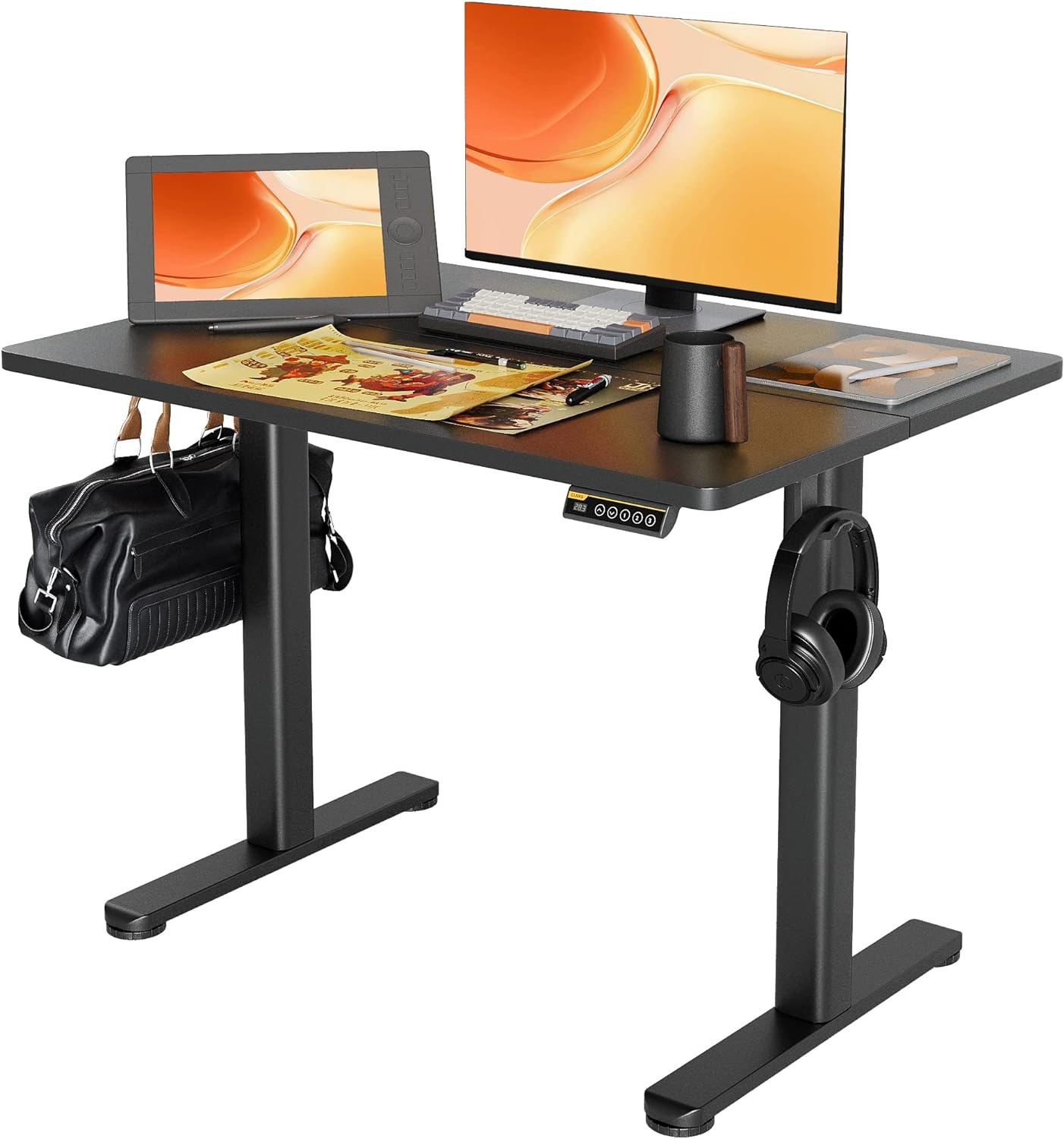 image:imageClaiks Electric Standing Desk Adjustable Height Stand up Desk 40x24 Inches Sit Stand Home Office Desk with Splice Board Black FrameRustic Brown TopBlack