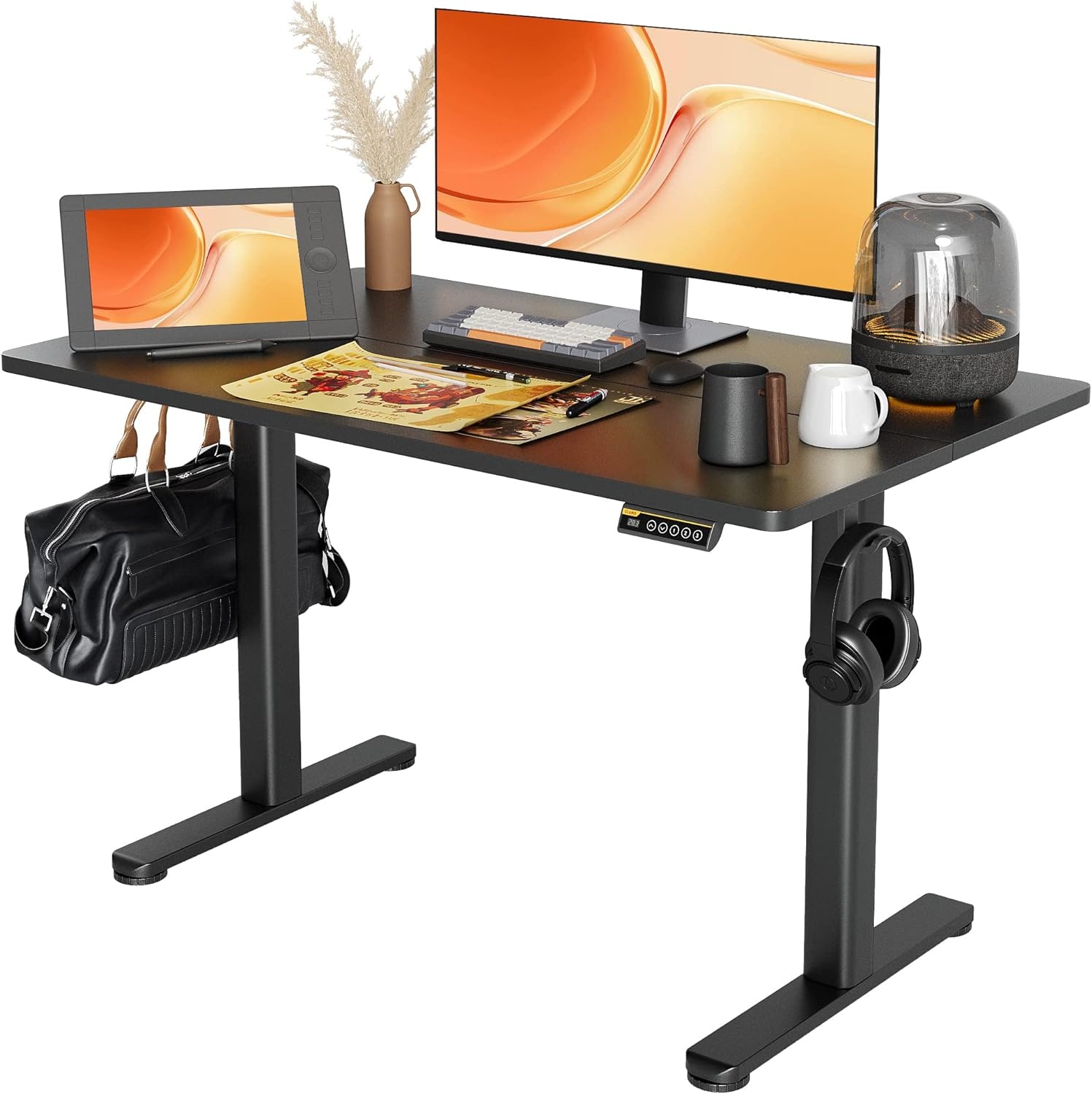 image:imageClaiks Electric Standing Desk Adjustable Height Stand up Desk 40x24 Inches Sit Stand Home Office Desk with Splice Board Black FrameRustic Brown TopBlack
