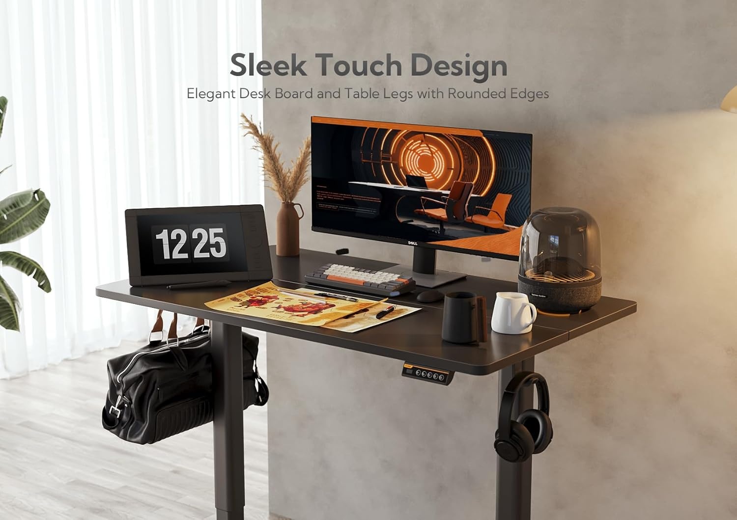 image:imageClaiks Electric Standing Desk Adjustable Height Stand up Desk 40x24 Inches Sit Stand Home Office Desk with Splice Board Black FrameRustic Brown TopBlack