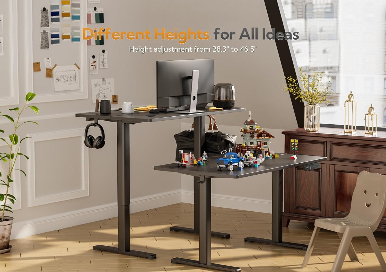 image:imageClaiks Electric Standing Desk Adjustable Height Stand up Desk 40x24 Inches Sit Stand Home Office Desk with Splice Board Black FrameRustic Brown TopBlack