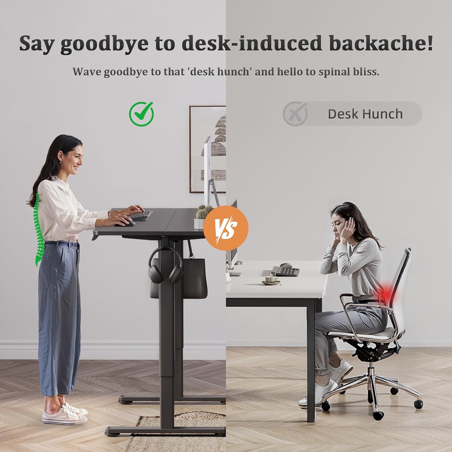 image:imageClaiks Electric Standing Desk Adjustable Height Stand up Desk 40x24 Inches Sit Stand Home Office Desk with Splice Board Black FrameRustic Brown TopBlack