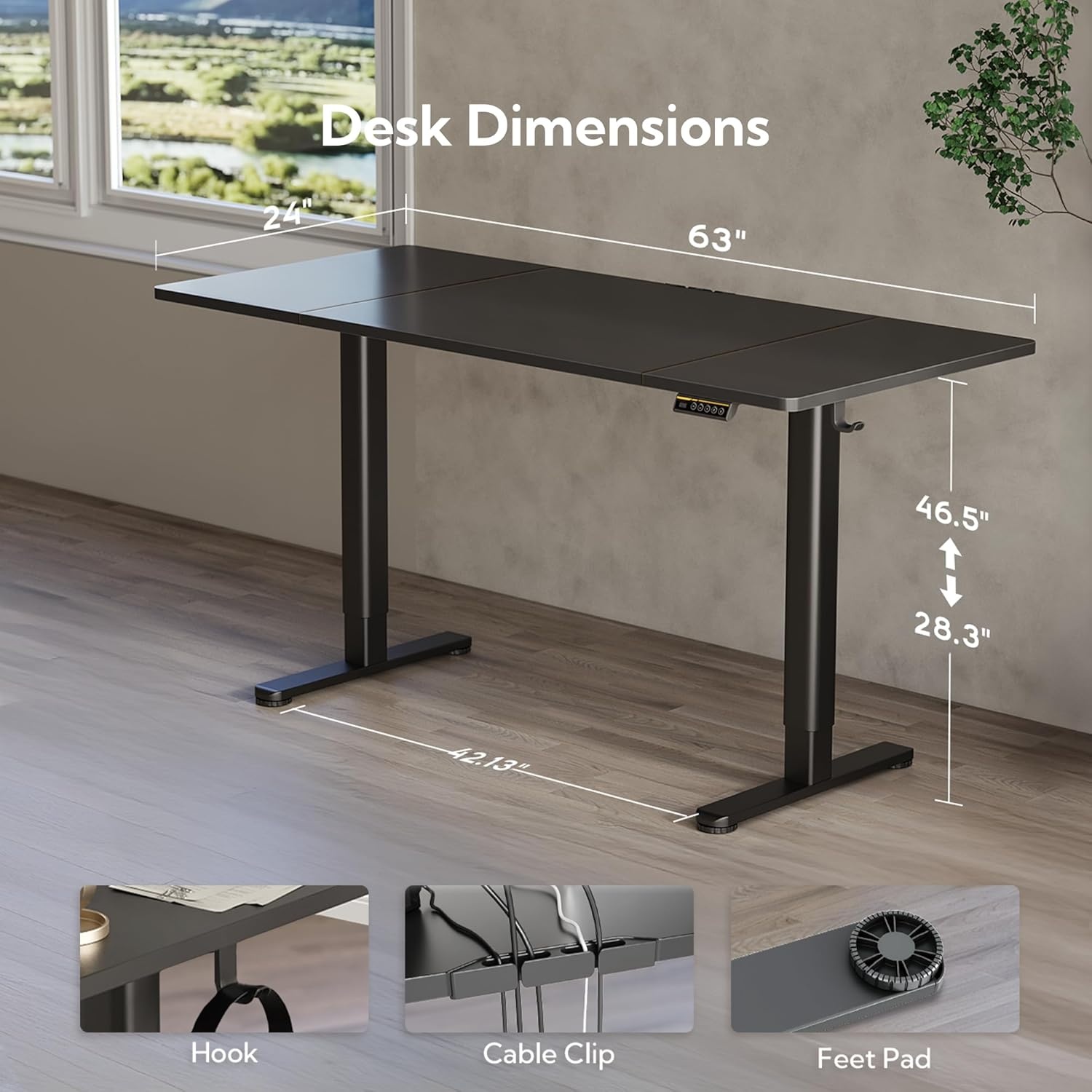 image:imageClaiks Electric Standing Desk Adjustable Height Stand up Desk 40x24 Inches Sit Stand Home Office Desk with Splice Board Black FrameRustic Brown TopBlack