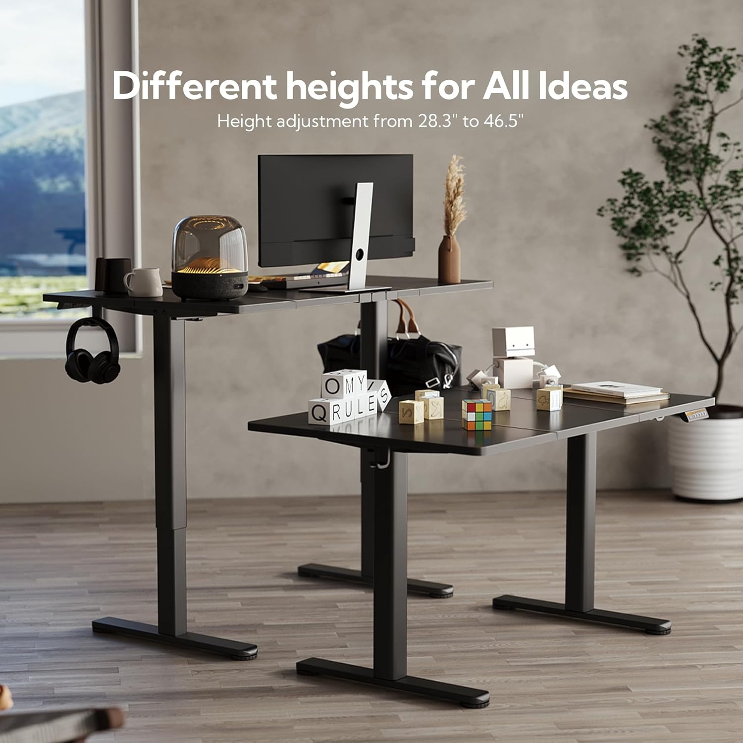 image:imageClaiks Electric Standing Desk Adjustable Height Stand up Desk 40x24 Inches Sit Stand Home Office Desk with Splice Board Black FrameRustic Brown TopBlack