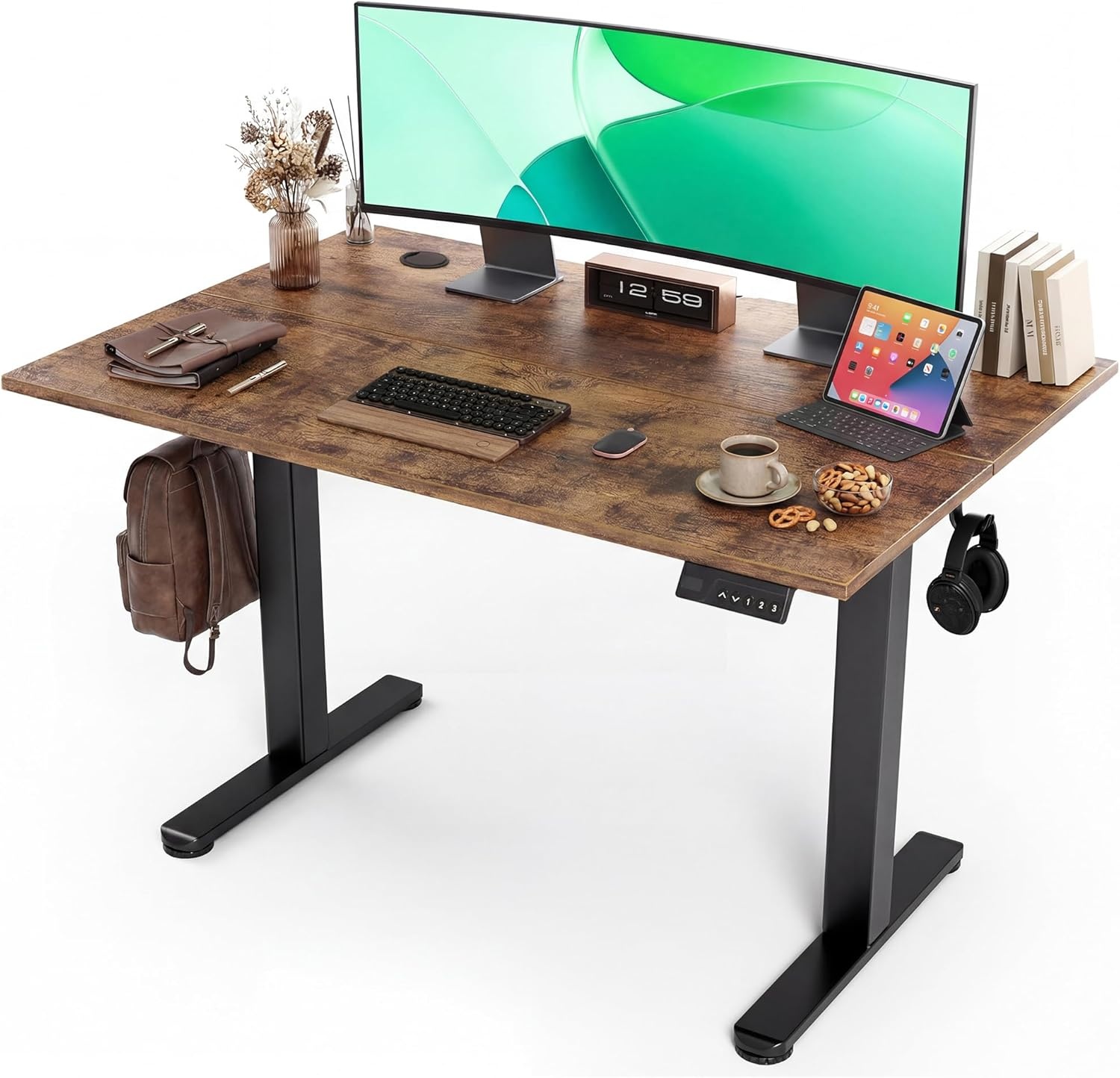 image:imageClaiks Electric Standing Desk Adjustable Height Stand up Desk 40x24 Inches Sit Stand Home Office Desk with Splice Board Black FrameRustic Brown TopRustic Brown