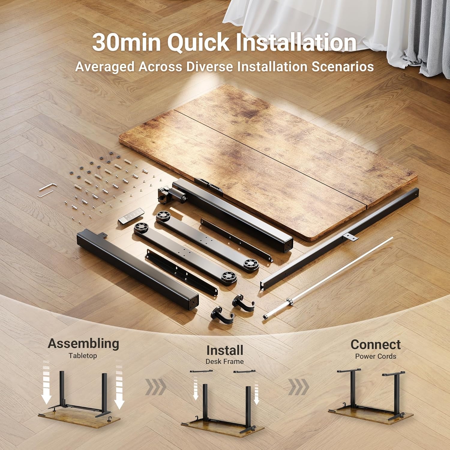 image:imageClaiks Electric Standing Desk Adjustable Height Stand up Desk 40x24 Inches Sit Stand Home Office Desk with Splice Board Black FrameRustic Brown TopRustic Brown