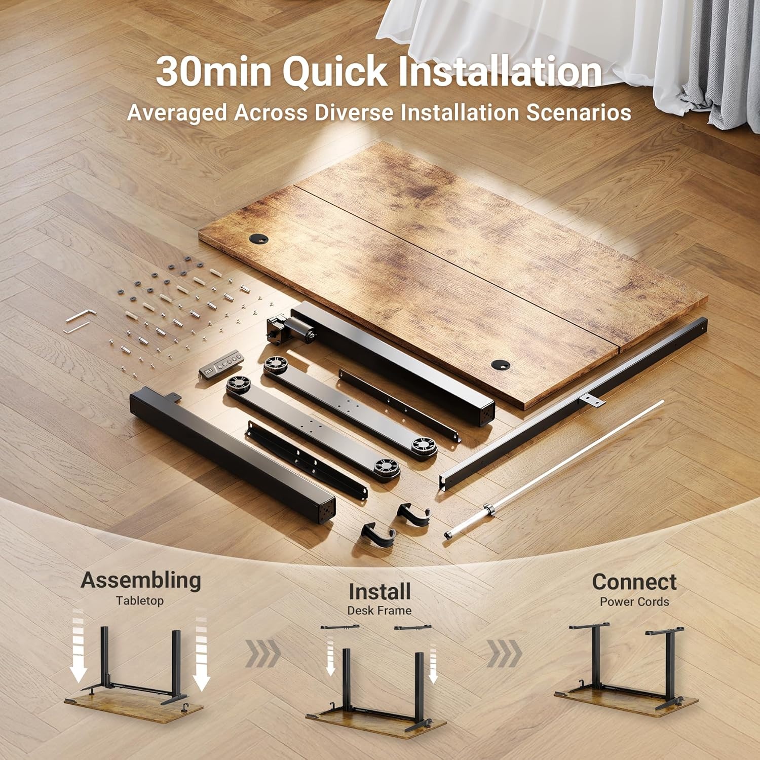 image:imageClaiks Electric Standing Desk Adjustable Height Stand up Desk 40x24 Inches Sit Stand Home Office Desk with Splice Board Black FrameRustic Brown TopRustic Brown