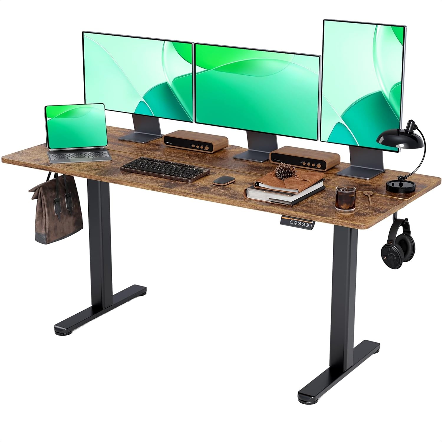 image:imageClaiks Electric Standing Desk Adjustable Height Stand up Desk 40x24 Inches Sit Stand Home Office Desk with Splice Board Black FrameRustic Brown TopRustic Brown