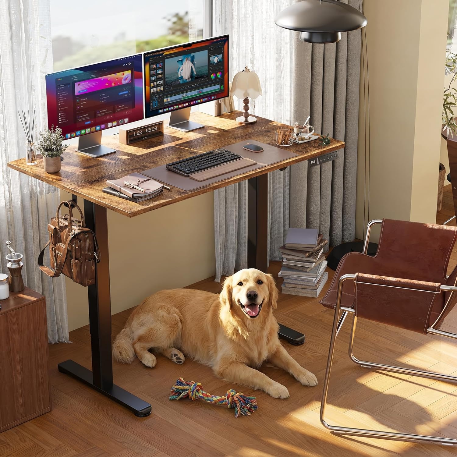 image:imageClaiks Electric Standing Desk Adjustable Height Stand up Desk 40x24 Inches Sit Stand Home Office Desk with Splice Board Black FrameRustic Brown TopRustic Brown