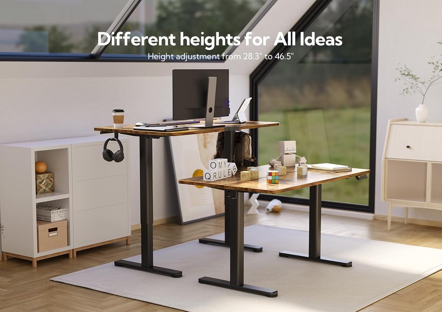 image:imageClaiks Electric Standing Desk Adjustable Height Stand up Desk 40x24 Inches Sit Stand Home Office Desk with Splice Board Black FrameRustic Brown TopRustic Brown