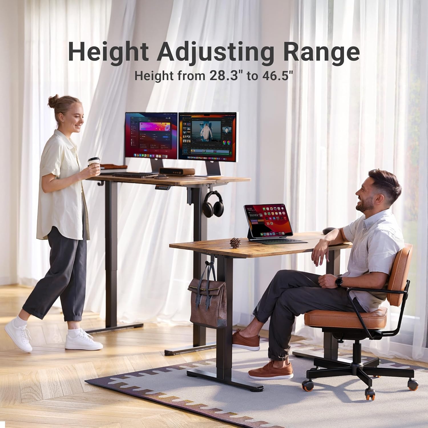 image:imageClaiks Electric Standing Desk Adjustable Height Stand up Desk 40x24 Inches Sit Stand Home Office Desk with Splice Board Black FrameRustic Brown TopRustic Brown
