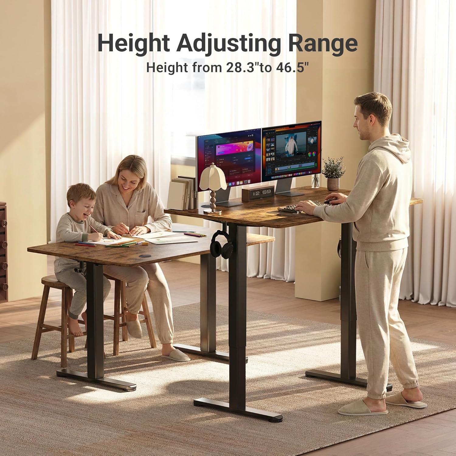 image:imageClaiks Electric Standing Desk Adjustable Height Stand up Desk 40x24 Inches Sit Stand Home Office Desk with Splice Board Black FrameRustic Brown TopRustic Brown