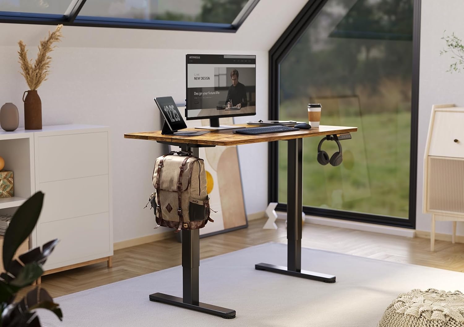 image:imageClaiks Electric Standing Desk Adjustable Height Stand up Desk 40x24 Inches Sit Stand Home Office Desk with Splice Board Black FrameRustic Brown TopRustic Brown