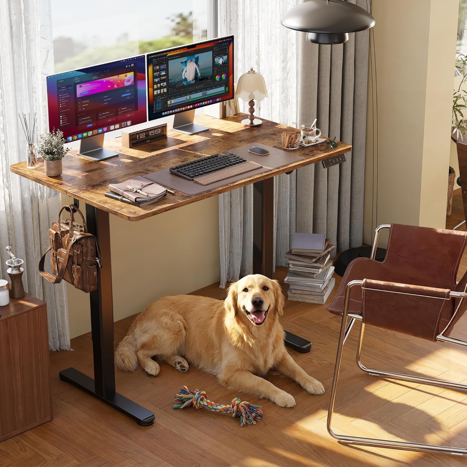 image:imageClaiks Electric Standing Desk Adjustable Height Stand up Desk 40x24 Inches Sit Stand Home Office Desk with Splice Board Black FrameRustic Brown TopRustic Brown