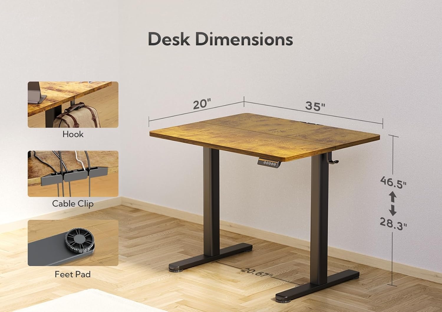 image:imageClaiks Electric Standing Desk Adjustable Height Stand up Desk 40x24 Inches Sit Stand Home Office Desk with Splice Board Black FrameRustic Brown TopRustic Brown
