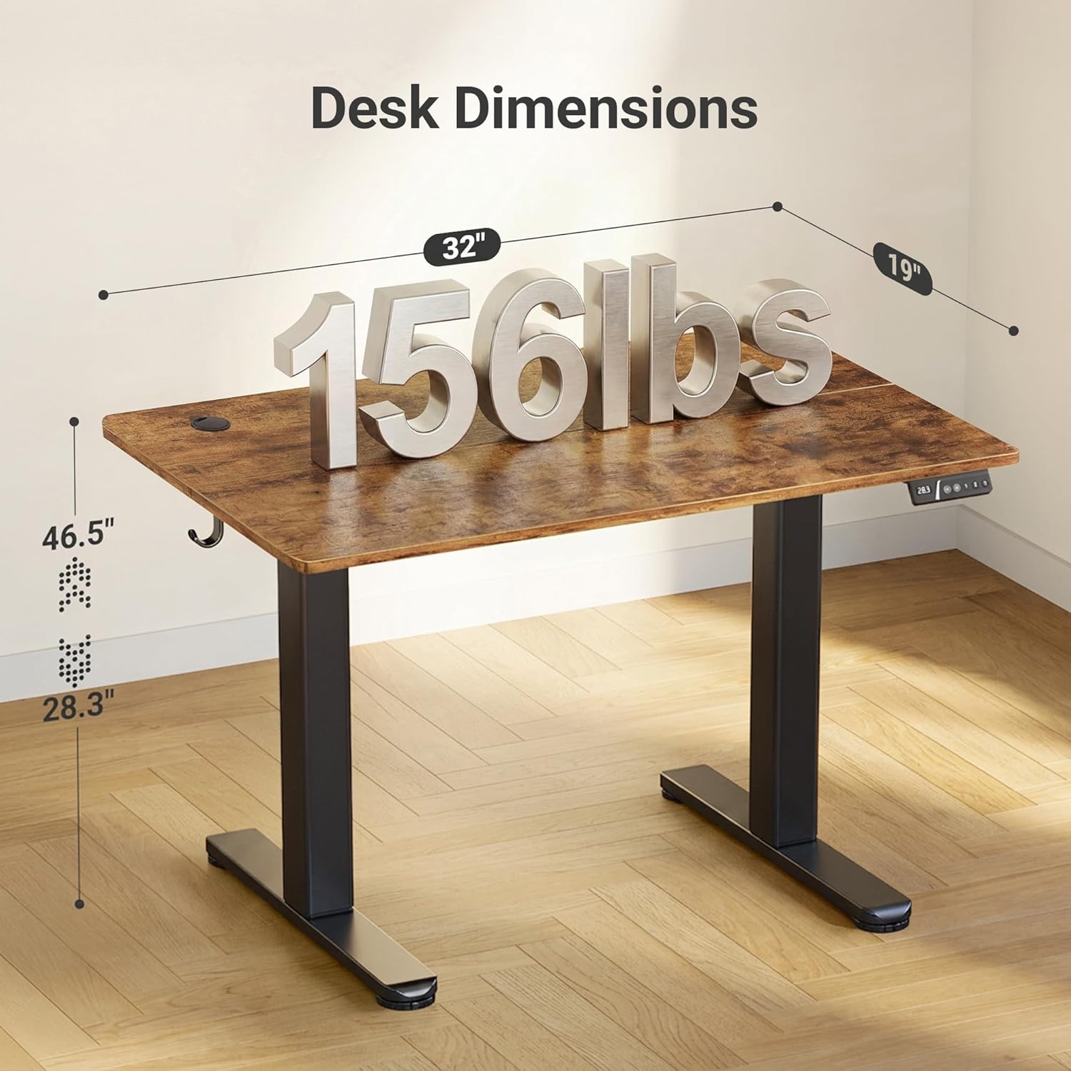 image:imageClaiks Electric Standing Desk Adjustable Height Stand up Desk 40x24 Inches Sit Stand Home Office Desk with Splice Board Black FrameRustic Brown TopRustic Brown