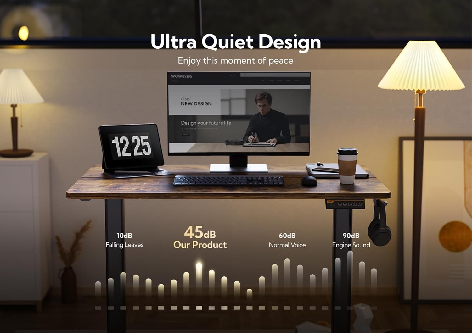 image:imageClaiks Electric Standing Desk Adjustable Height Stand up Desk 40x24 Inches Sit Stand Home Office Desk with Splice Board Black FrameRustic Brown TopRustic Brown