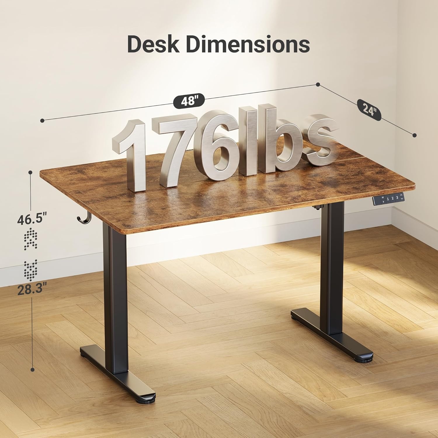 image:imageClaiks Electric Standing Desk Adjustable Height Stand up Desk 40x24 Inches Sit Stand Home Office Desk with Splice Board Black FrameRustic Brown TopRustic Brown