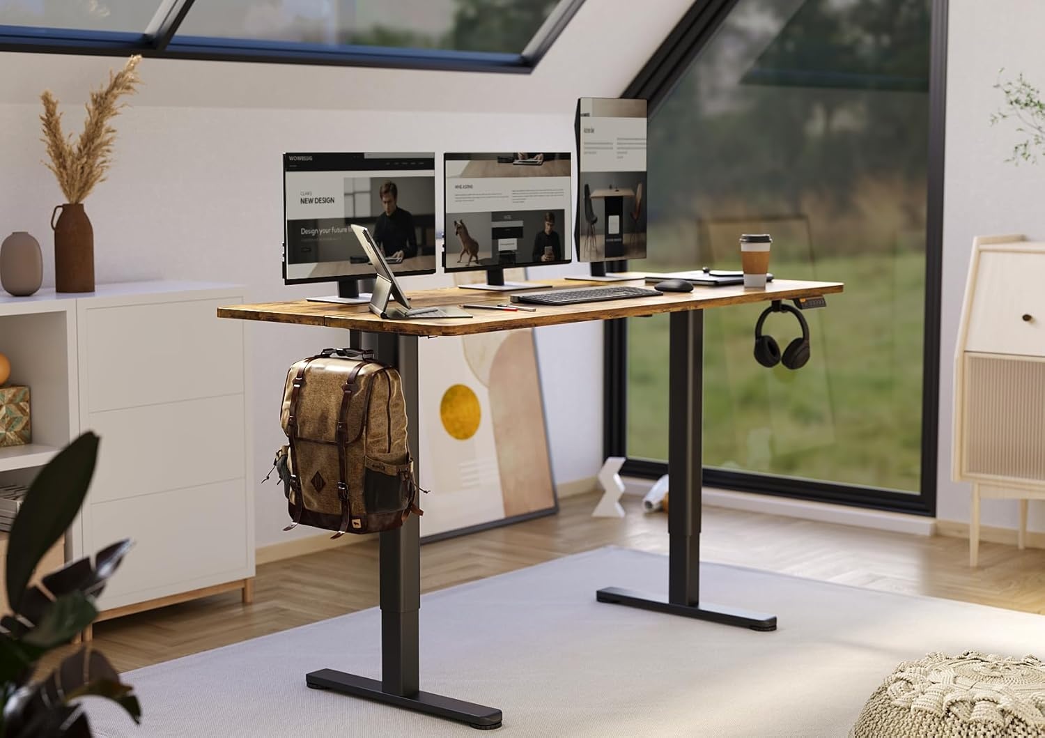 image:imageClaiks Electric Standing Desk Adjustable Height Stand up Desk 40x24 Inches Sit Stand Home Office Desk with Splice Board Black FrameRustic Brown TopRustic Brown