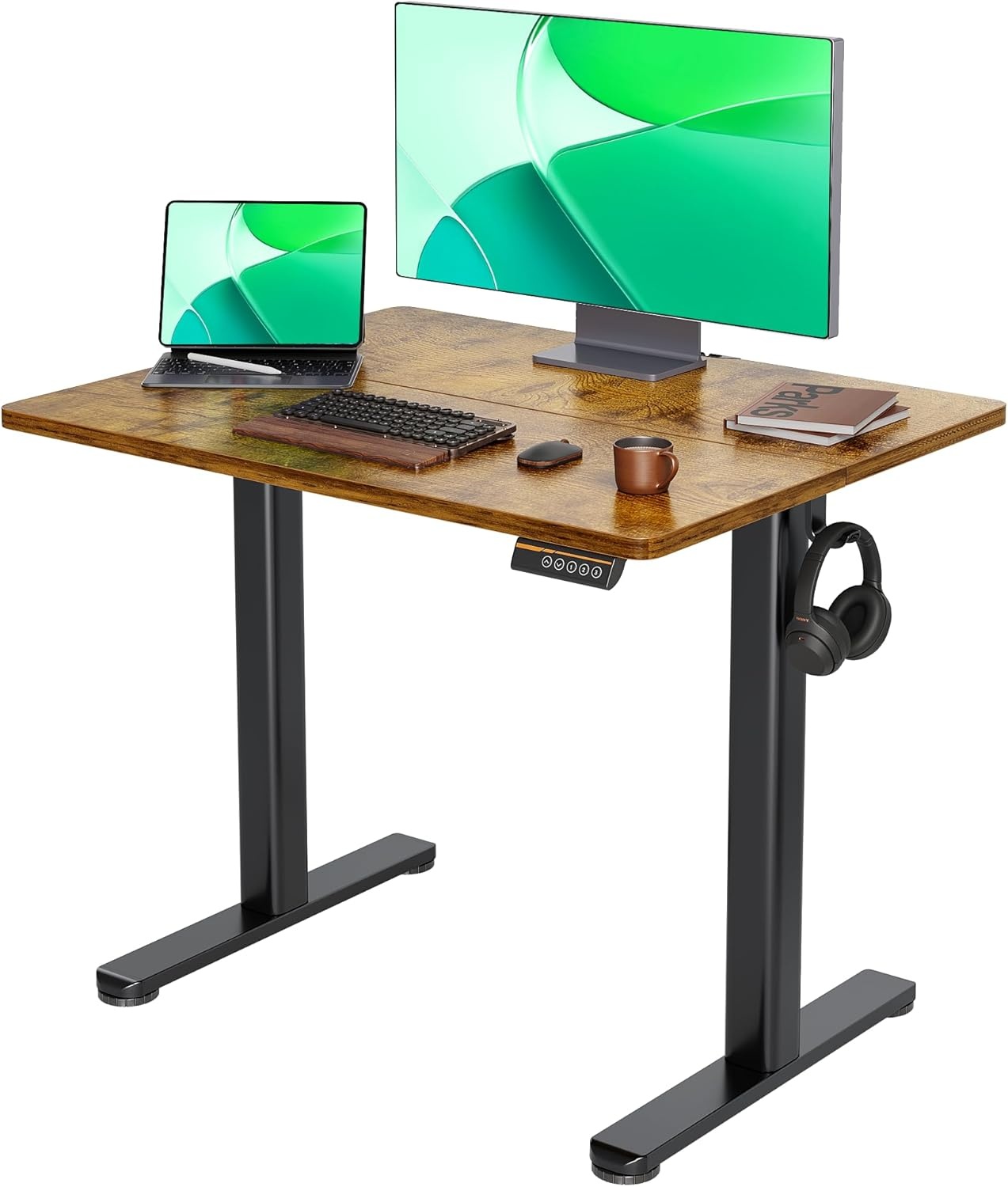 image:imageClaiks Electric Standing Desk Adjustable Height Stand up Desk 40x24 Inches Sit Stand Home Office Desk with Splice Board Black FrameRustic Brown TopRustic Brown