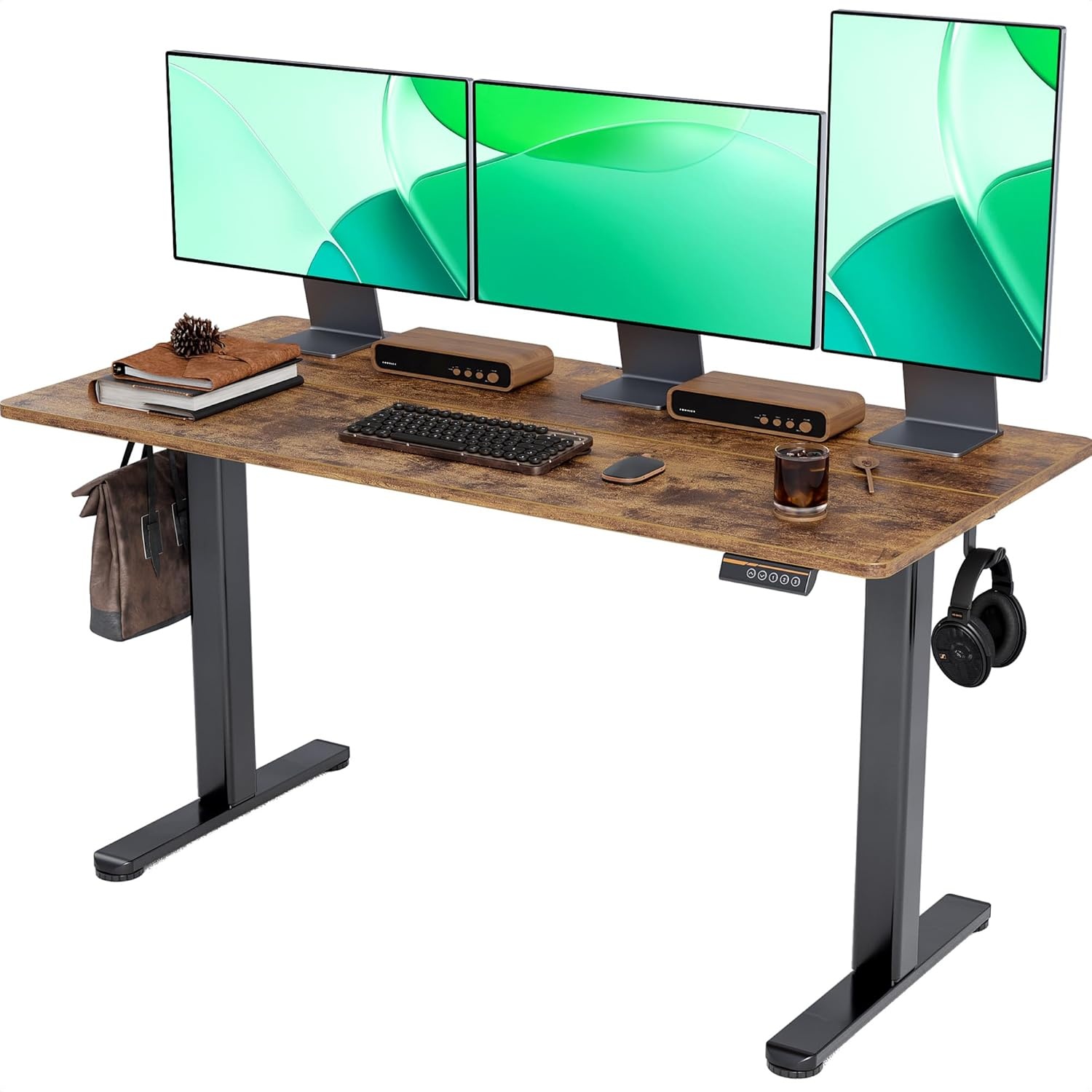 image:imageClaiks Electric Standing Desk Adjustable Height Stand up Desk 40x24 Inches Sit Stand Home Office Desk with Splice Board Black FrameRustic Brown TopRustic Brown