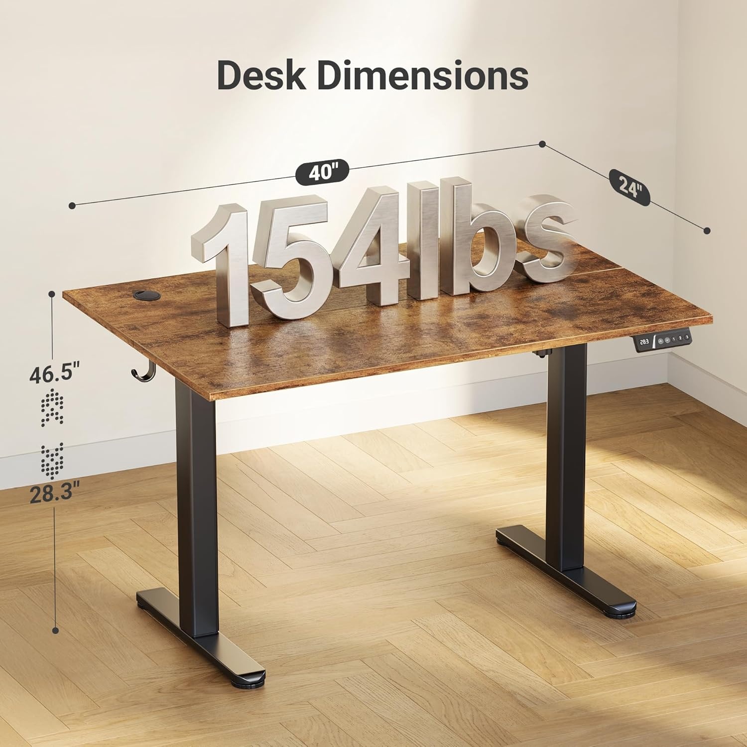 image:imageClaiks Electric Standing Desk Adjustable Height Stand up Desk 40x24 Inches Sit Stand Home Office Desk with Splice Board Black FrameRustic Brown TopRustic Brown