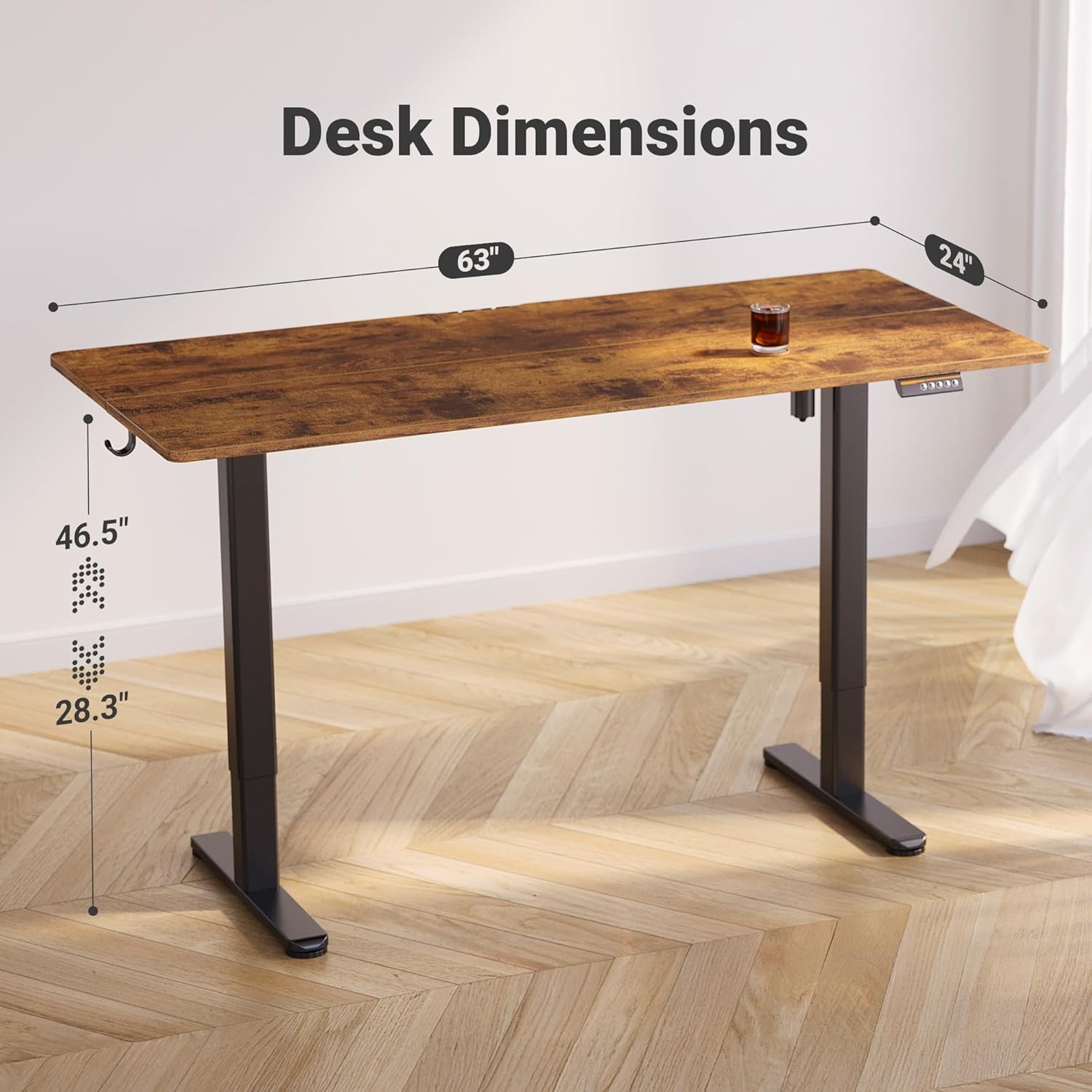 image:imageClaiks Electric Standing Desk Adjustable Height Stand up Desk 40x24 Inches Sit Stand Home Office Desk with Splice Board Black FrameRustic Brown TopRustic Brown