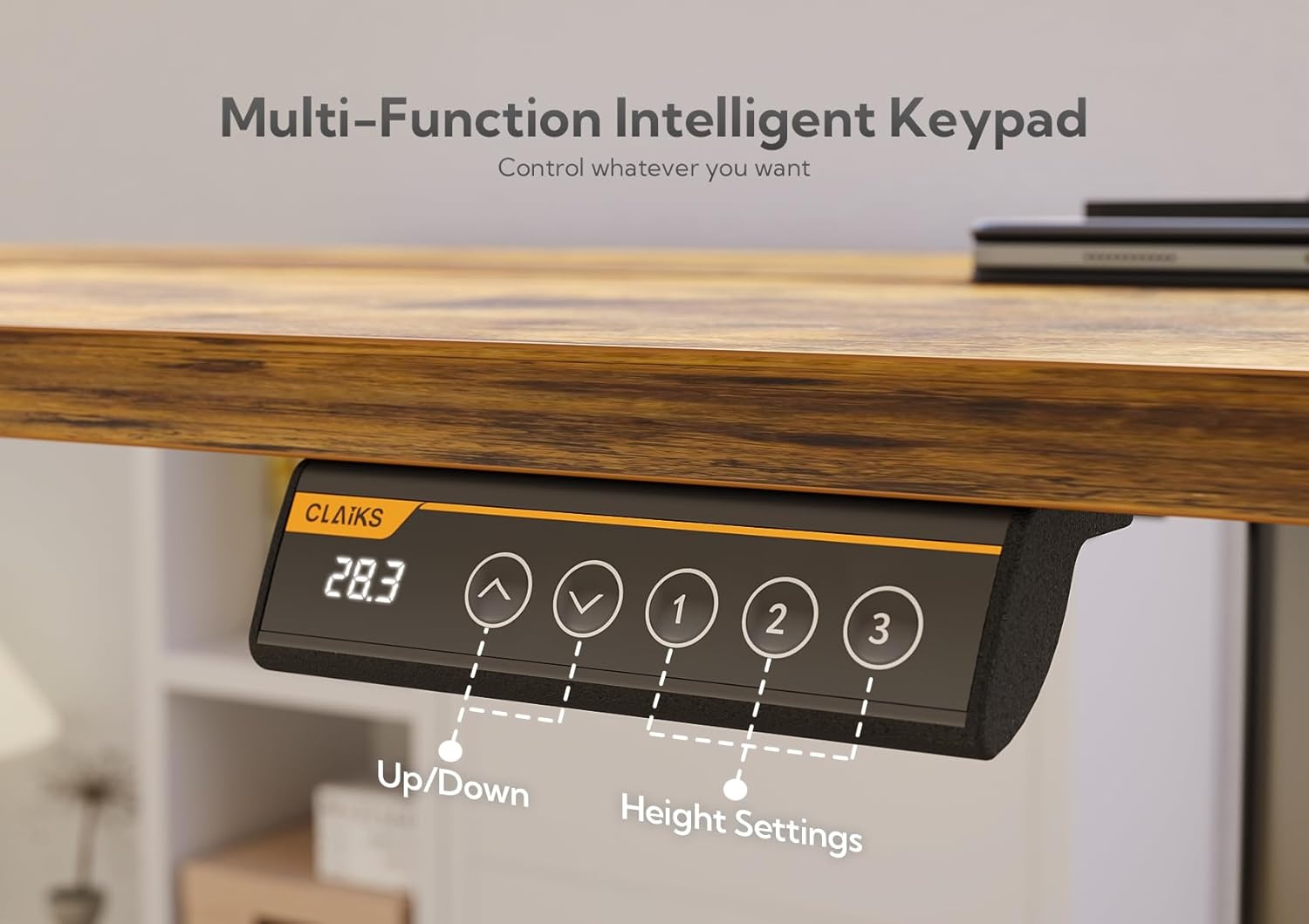 image:imageClaiks Electric Standing Desk Adjustable Height Stand up Desk 40x24 Inches Sit Stand Home Office Desk with Splice Board Black FrameRustic Brown TopRustic Brown