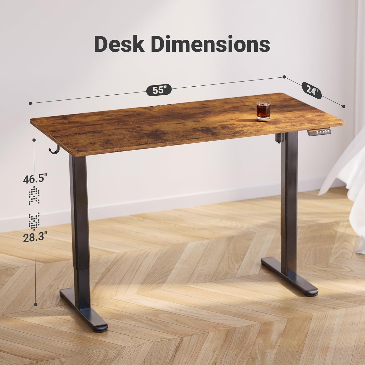 image:imageClaiks Electric Standing Desk Adjustable Height Stand up Desk 40x24 Inches Sit Stand Home Office Desk with Splice Board Black FrameRustic Brown TopRustic Brown