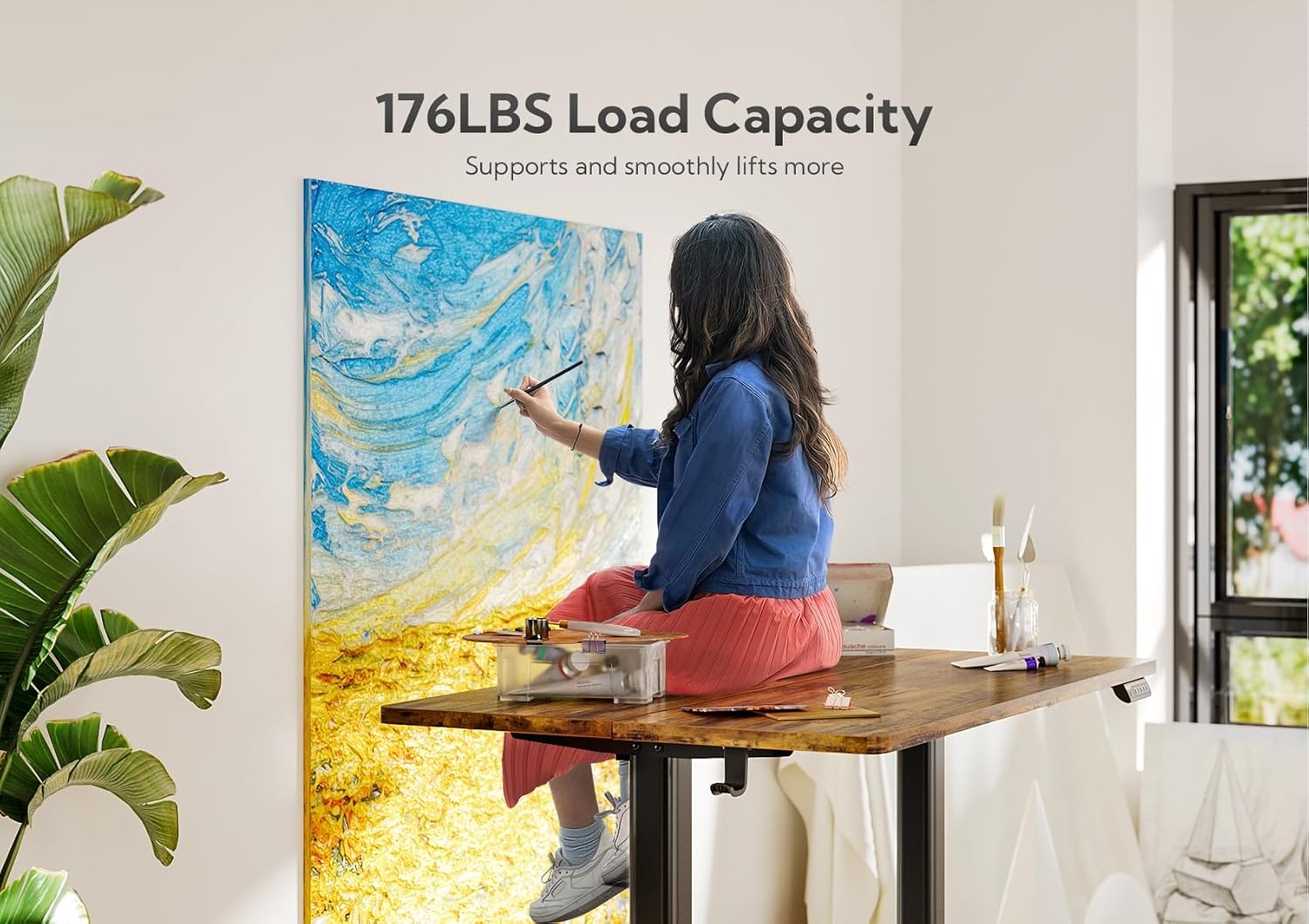 image:imageClaiks Electric Standing Desk Adjustable Height Stand up Desk 40x24 Inches Sit Stand Home Office Desk with Splice Board Black FrameRustic Brown TopRustic Brown