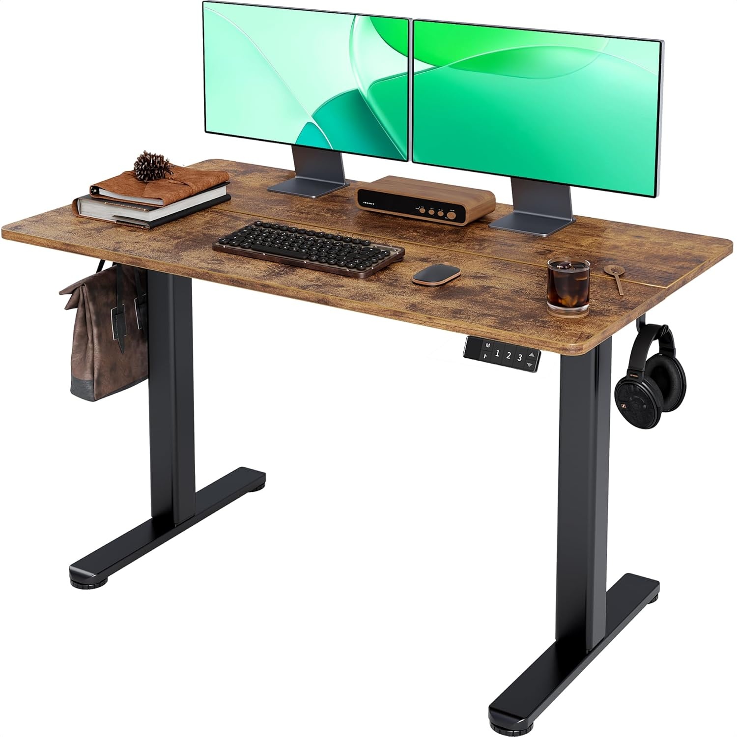 image:imageClaiks Electric Standing Desk Adjustable Height Stand up Desk 40x24 Inches Sit Stand Home Office Desk with Splice Board Black FrameRustic Brown TopRustic Brown