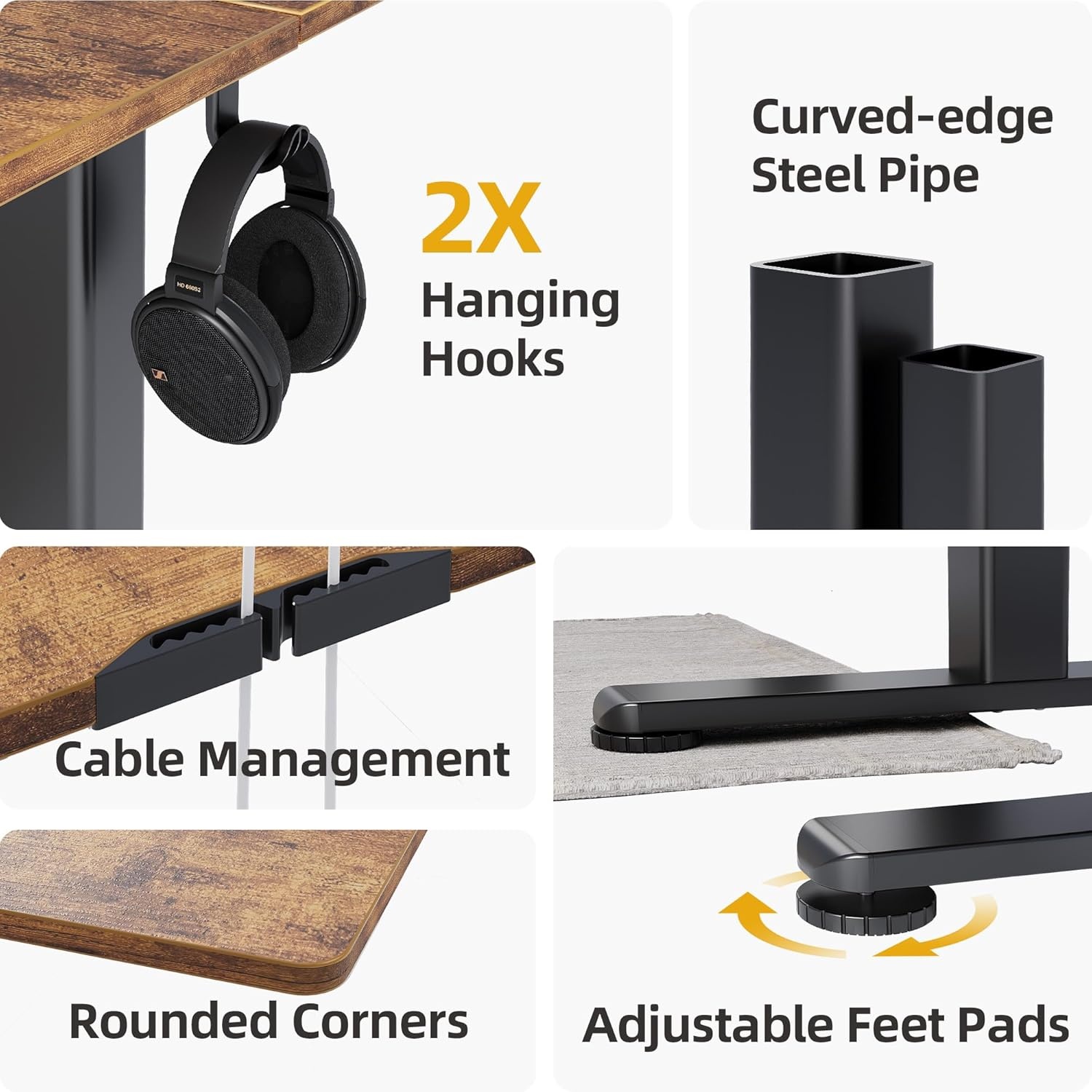 image:imageClaiks Electric Standing Desk Adjustable Height Stand up Desk 40x24 Inches Sit Stand Home Office Desk with Splice Board Black FrameRustic Brown TopRustic Brown