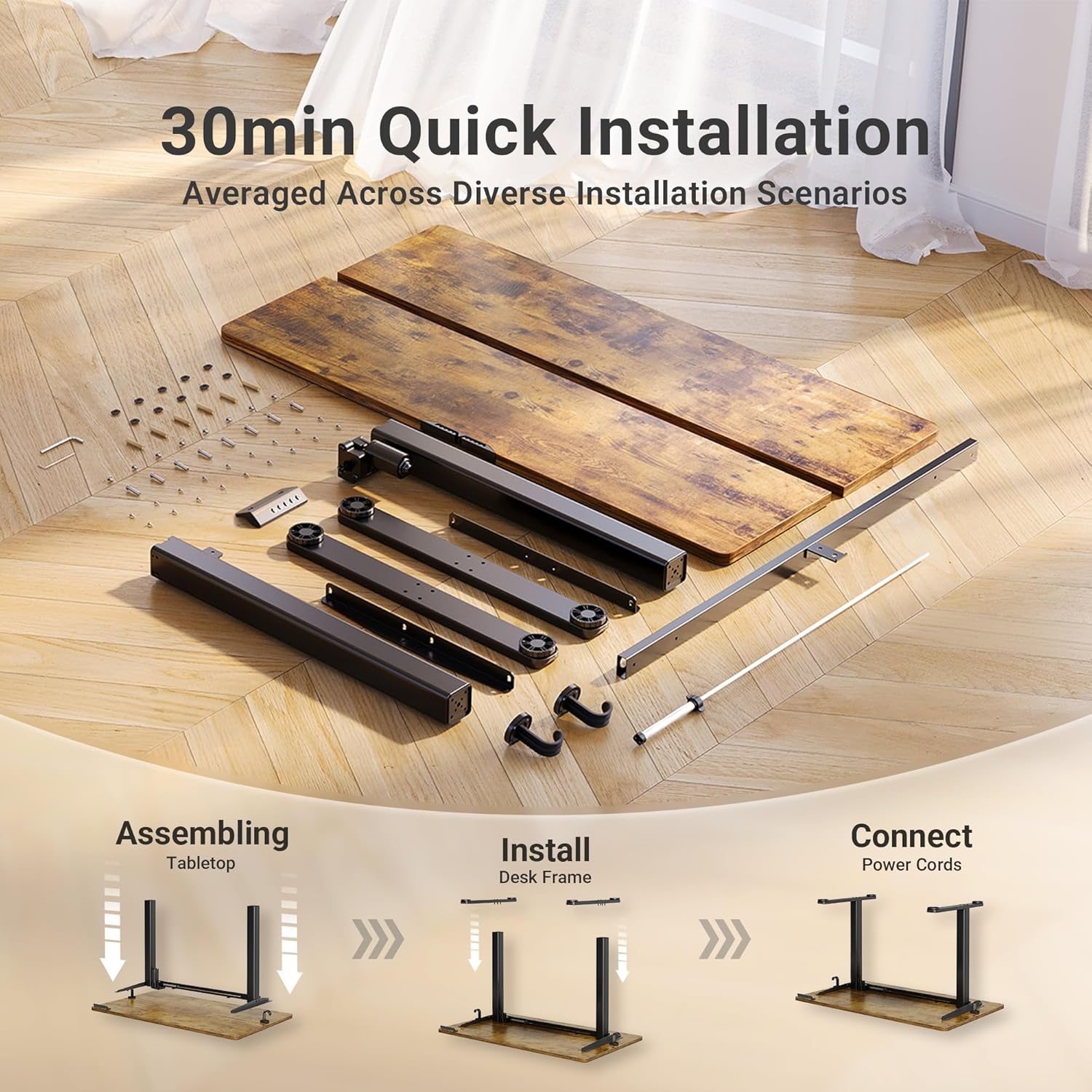 image:imageClaiks Electric Standing Desk Adjustable Height Stand up Desk 40x24 Inches Sit Stand Home Office Desk with Splice Board Black FrameRustic Brown TopRustic Brown