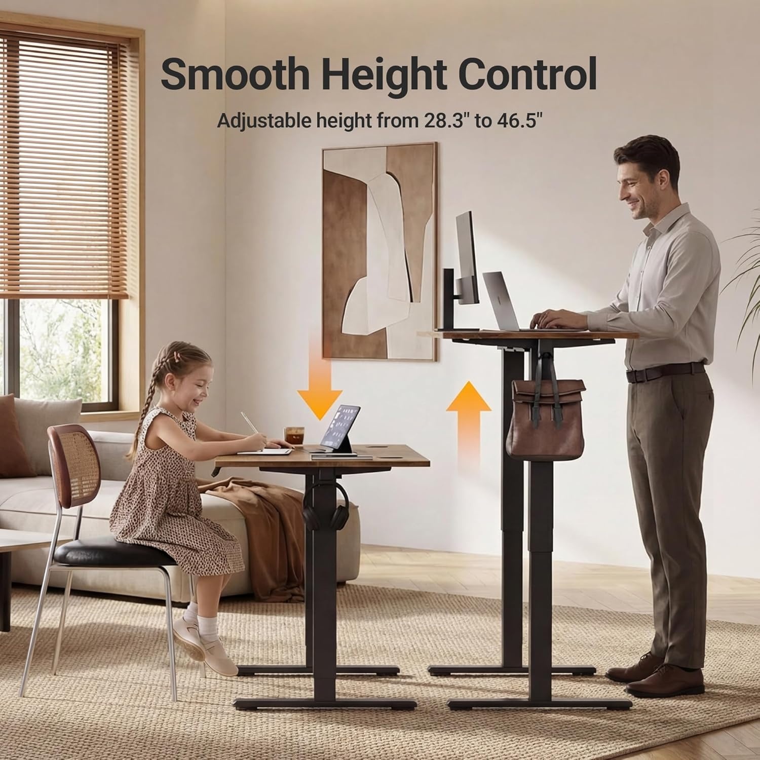 image:imageClaiks Electric Standing Desk Adjustable Height Stand up Desk 40x24 Inches Sit Stand Home Office Desk with Splice Board Black FrameRustic Brown TopVintage Browns