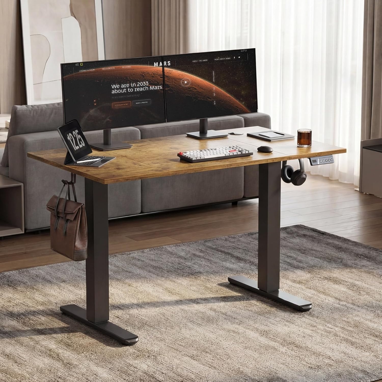 image:imageClaiks Electric Standing Desk Adjustable Height Stand up Desk 40x24 Inches Sit Stand Home Office Desk with Splice Board Black FrameRustic Brown TopVintage Browns