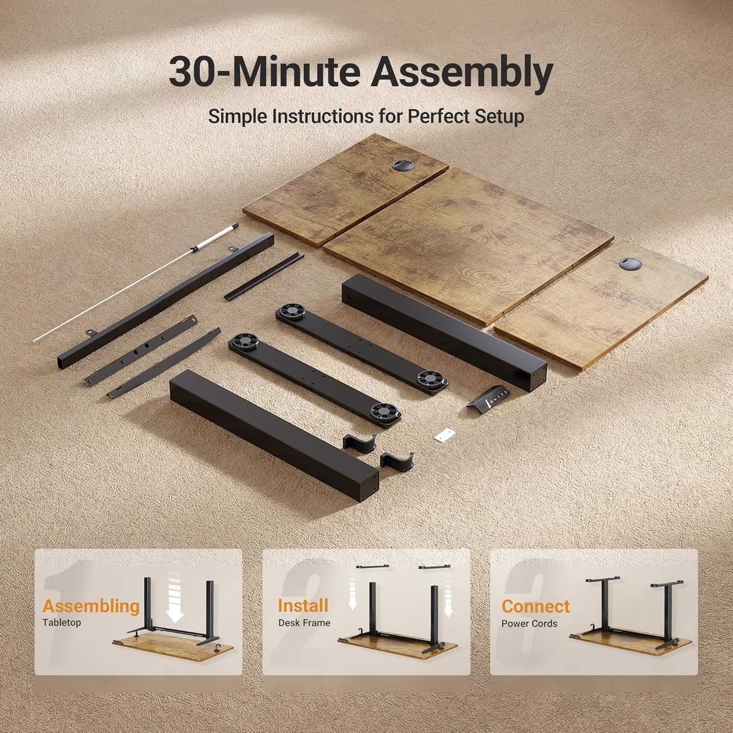 image:imageClaiks Electric Standing Desk Adjustable Height Stand up Desk 40x24 Inches Sit Stand Home Office Desk with Splice Board Black FrameRustic Brown TopVintage Browns