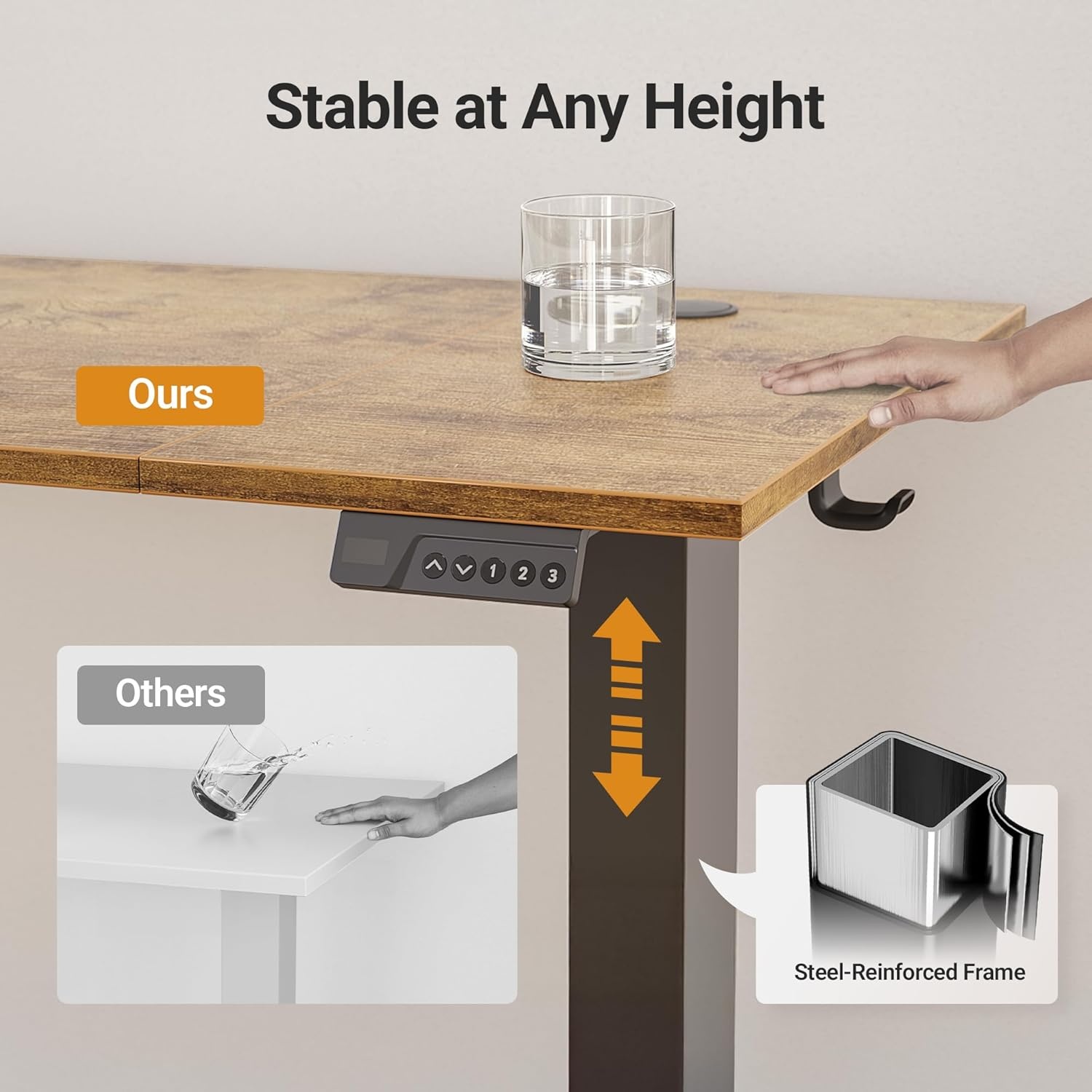 image:imageClaiks Electric Standing Desk Adjustable Height Stand up Desk 40x24 Inches Sit Stand Home Office Desk with Splice Board Black FrameRustic Brown TopVintage Browns