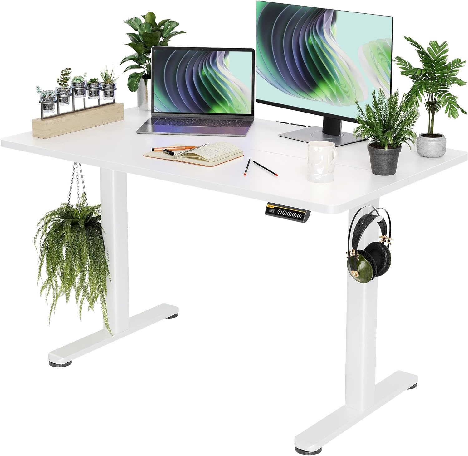 image:imageClaiks Electric Standing Desk Adjustable Height Stand up Desk 40x24 Inches Sit Stand Home Office Desk with Splice Board Black FrameRustic Brown TopWhite