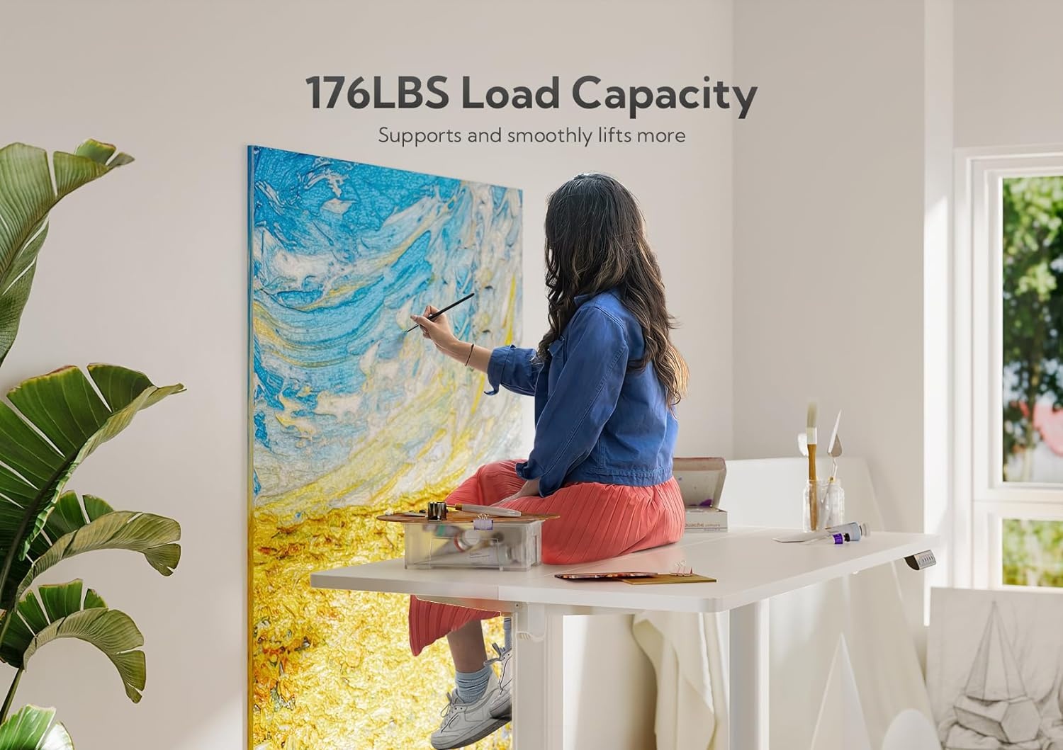 image:imageClaiks Electric Standing Desk Adjustable Height Stand up Desk 40x24 Inches Sit Stand Home Office Desk with Splice Board Black FrameRustic Brown TopWhite