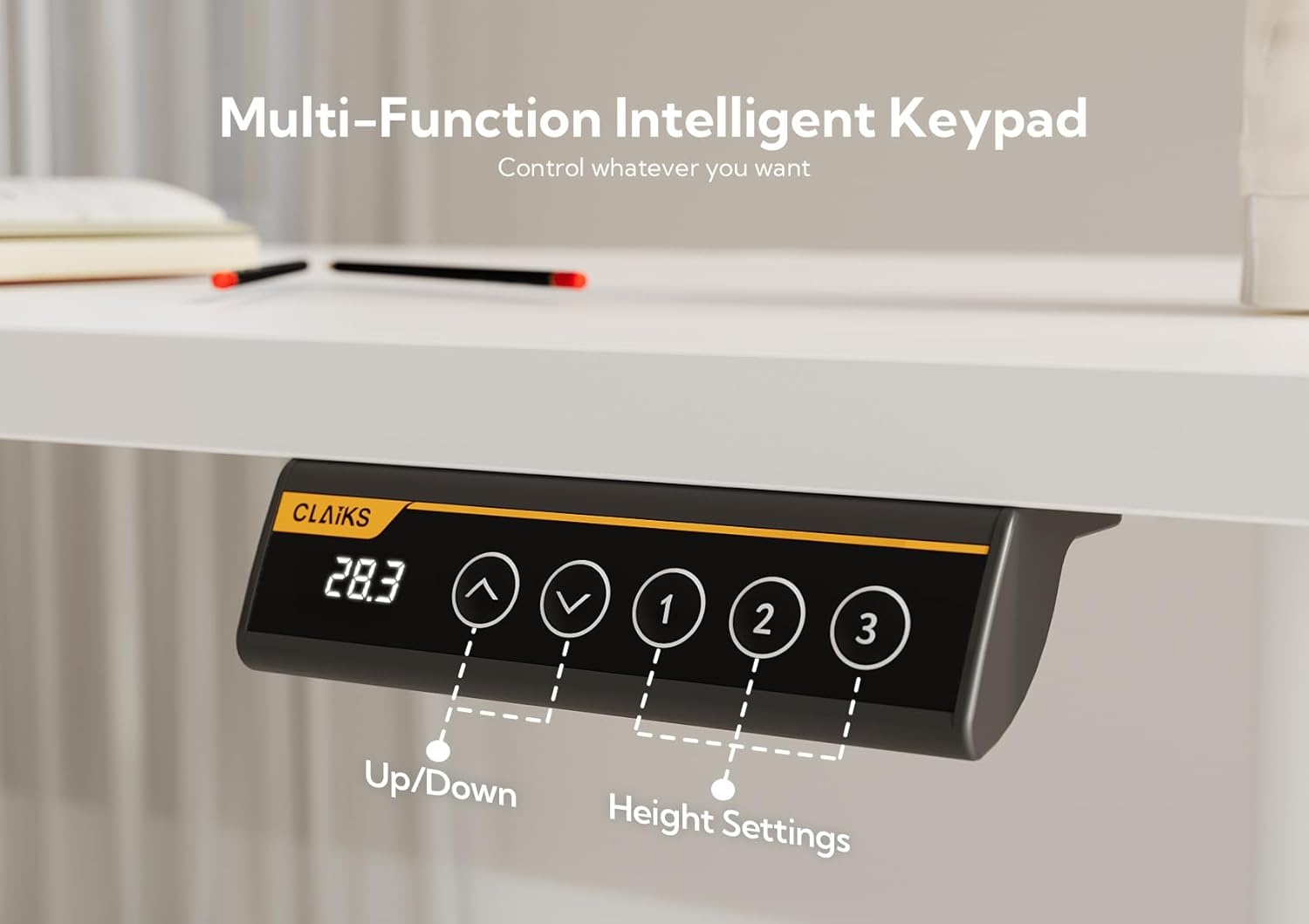 image:imageClaiks Electric Standing Desk Adjustable Height Stand up Desk 40x24 Inches Sit Stand Home Office Desk with Splice Board Black FrameRustic Brown TopWhite