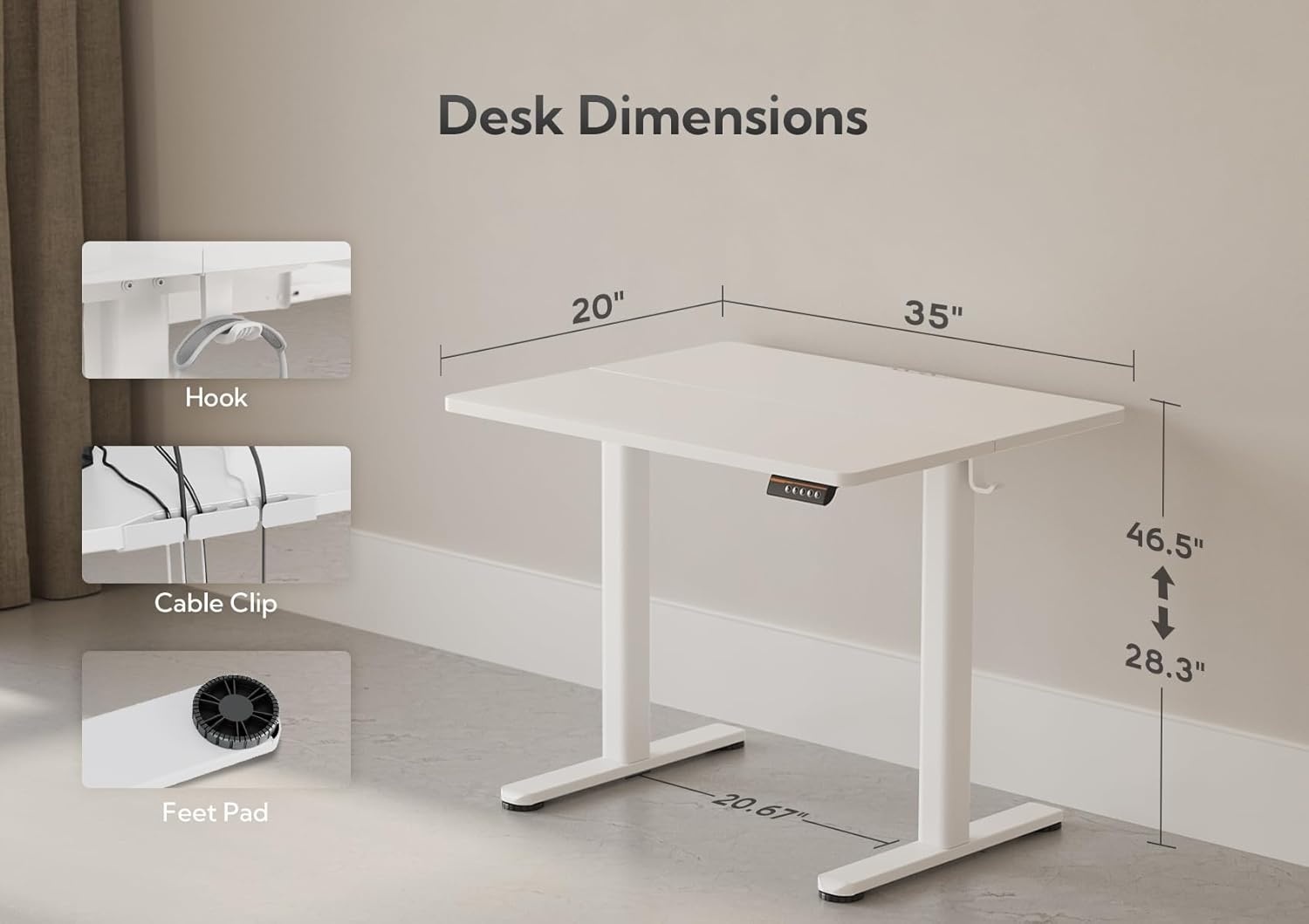 image:imageClaiks Electric Standing Desk Adjustable Height Stand up Desk 40x24 Inches Sit Stand Home Office Desk with Splice Board Black FrameRustic Brown TopWhite