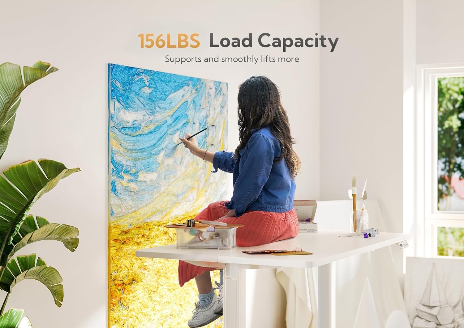 image:imageClaiks Electric Standing Desk Adjustable Height Stand up Desk 40x24 Inches Sit Stand Home Office Desk with Splice Board Black FrameRustic Brown TopWhite
