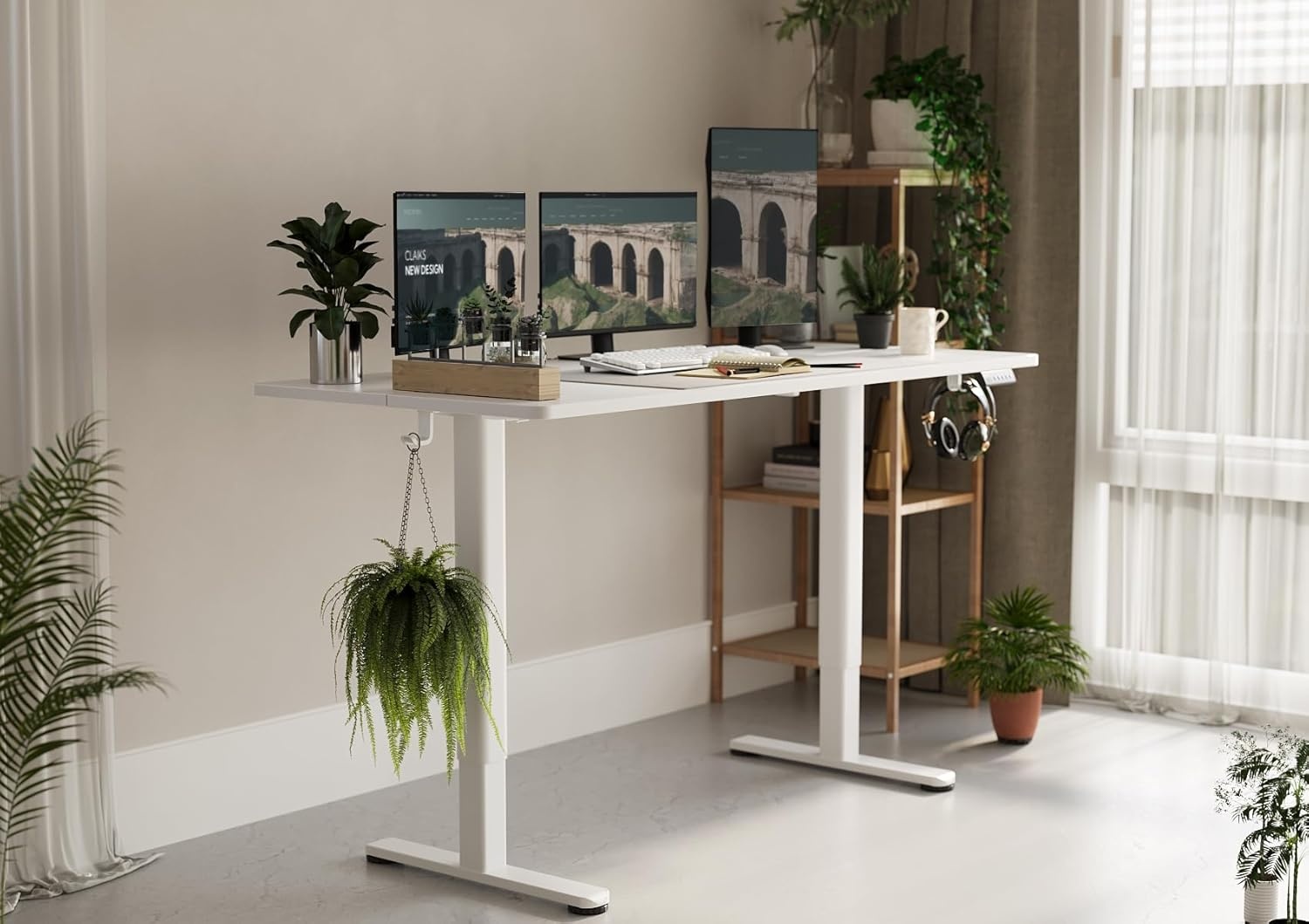 image:imageClaiks Electric Standing Desk Adjustable Height Stand up Desk 40x24 Inches Sit Stand Home Office Desk with Splice Board Black FrameRustic Brown TopWhite