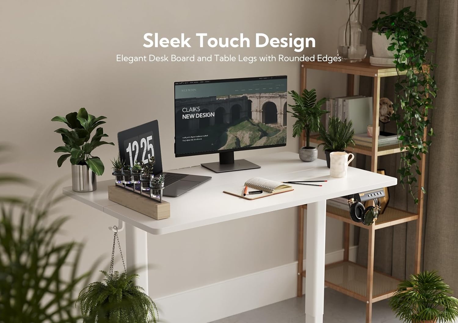 image:imageClaiks Electric Standing Desk Adjustable Height Stand up Desk 40x24 Inches Sit Stand Home Office Desk with Splice Board Black FrameRustic Brown TopWhite