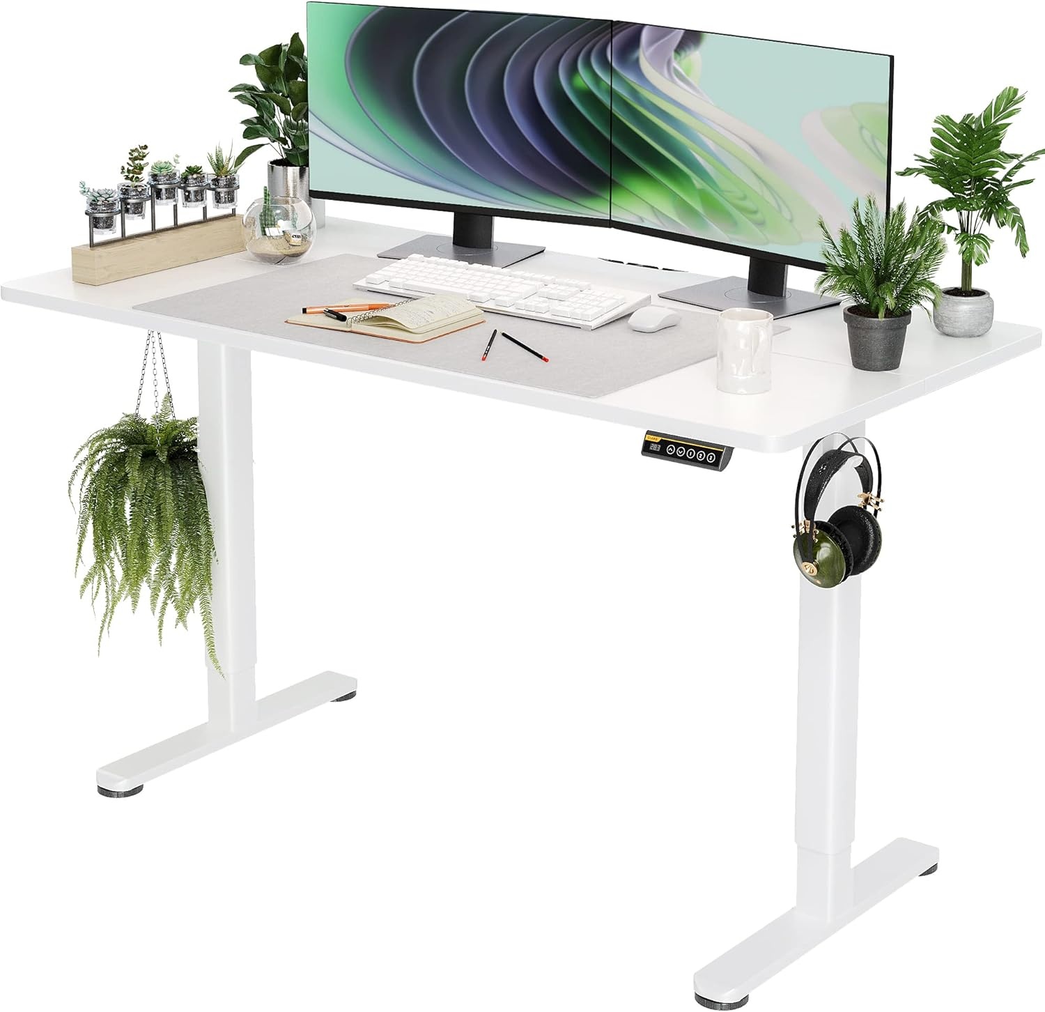 image:imageClaiks Electric Standing Desk Adjustable Height Stand up Desk 40x24 Inches Sit Stand Home Office Desk with Splice Board Black FrameRustic Brown TopWhite