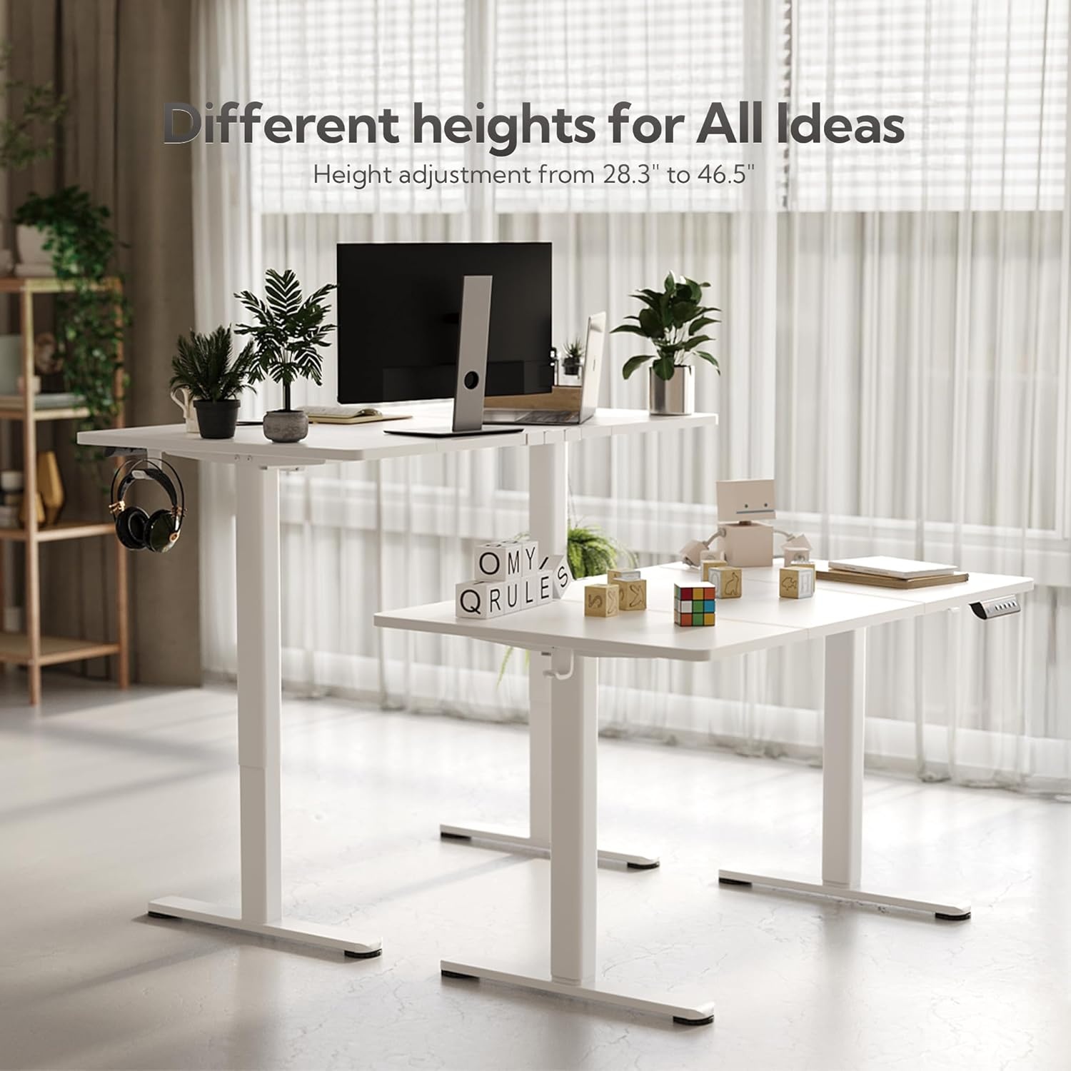 image:imageClaiks Electric Standing Desk Adjustable Height Stand up Desk 40x24 Inches Sit Stand Home Office Desk with Splice Board Black FrameRustic Brown TopWhite