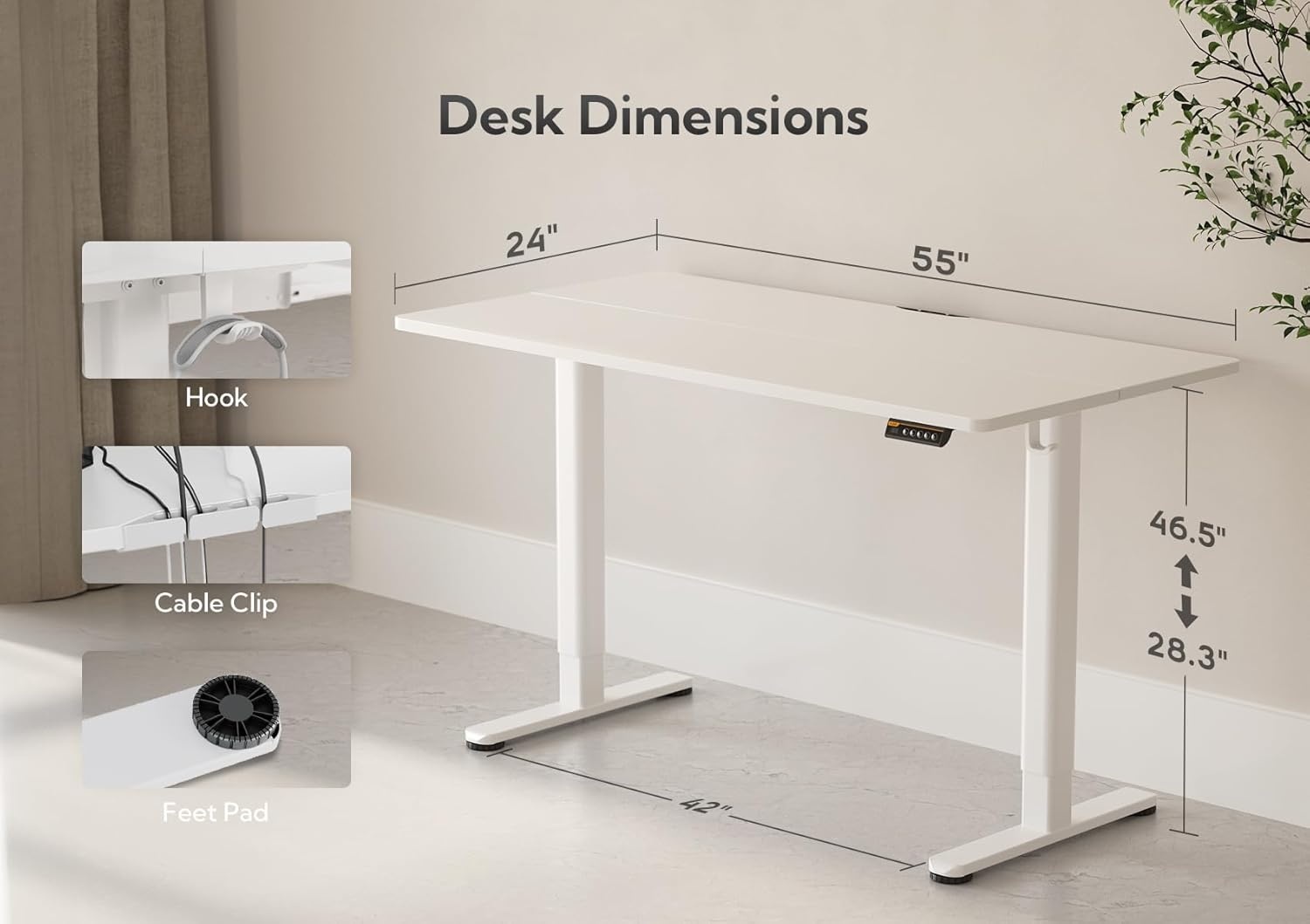 image:imageClaiks Electric Standing Desk Adjustable Height Stand up Desk 40x24 Inches Sit Stand Home Office Desk with Splice Board Black FrameRustic Brown TopWhite